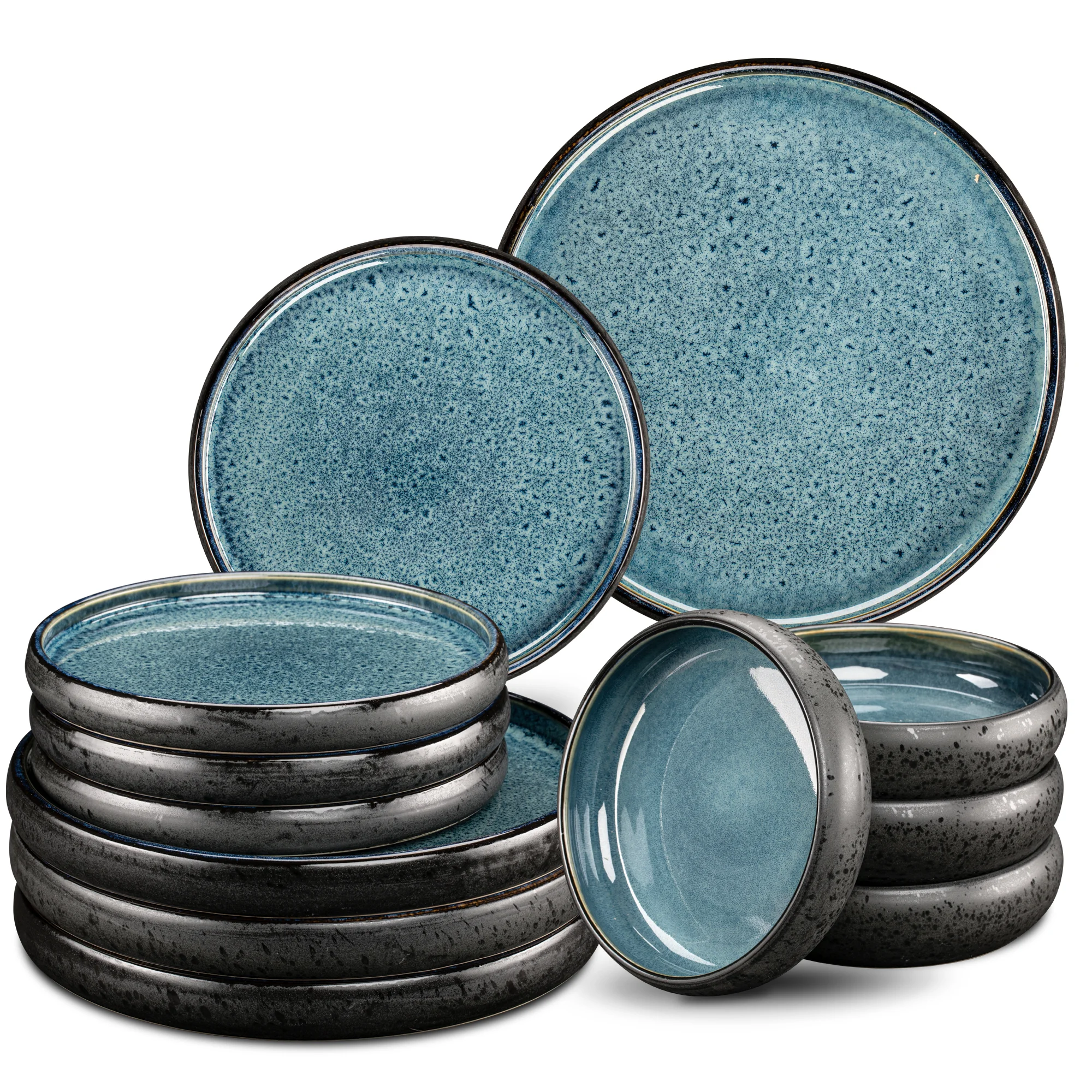 SOLID 12tlg Geschirr Set Blau 4 Personen