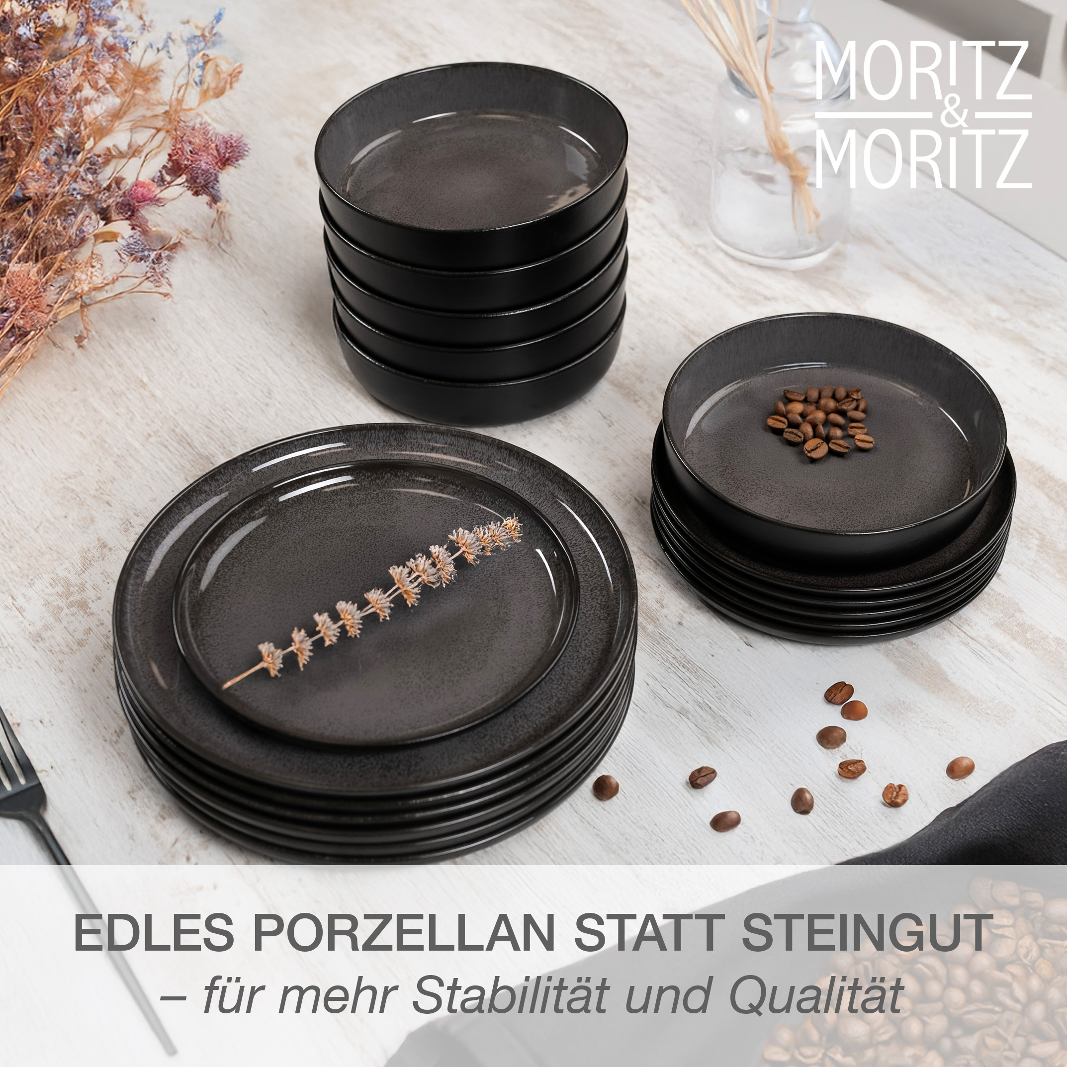 VIDA 24-teilig Geschirrset mit Müslibowls Anthrazit