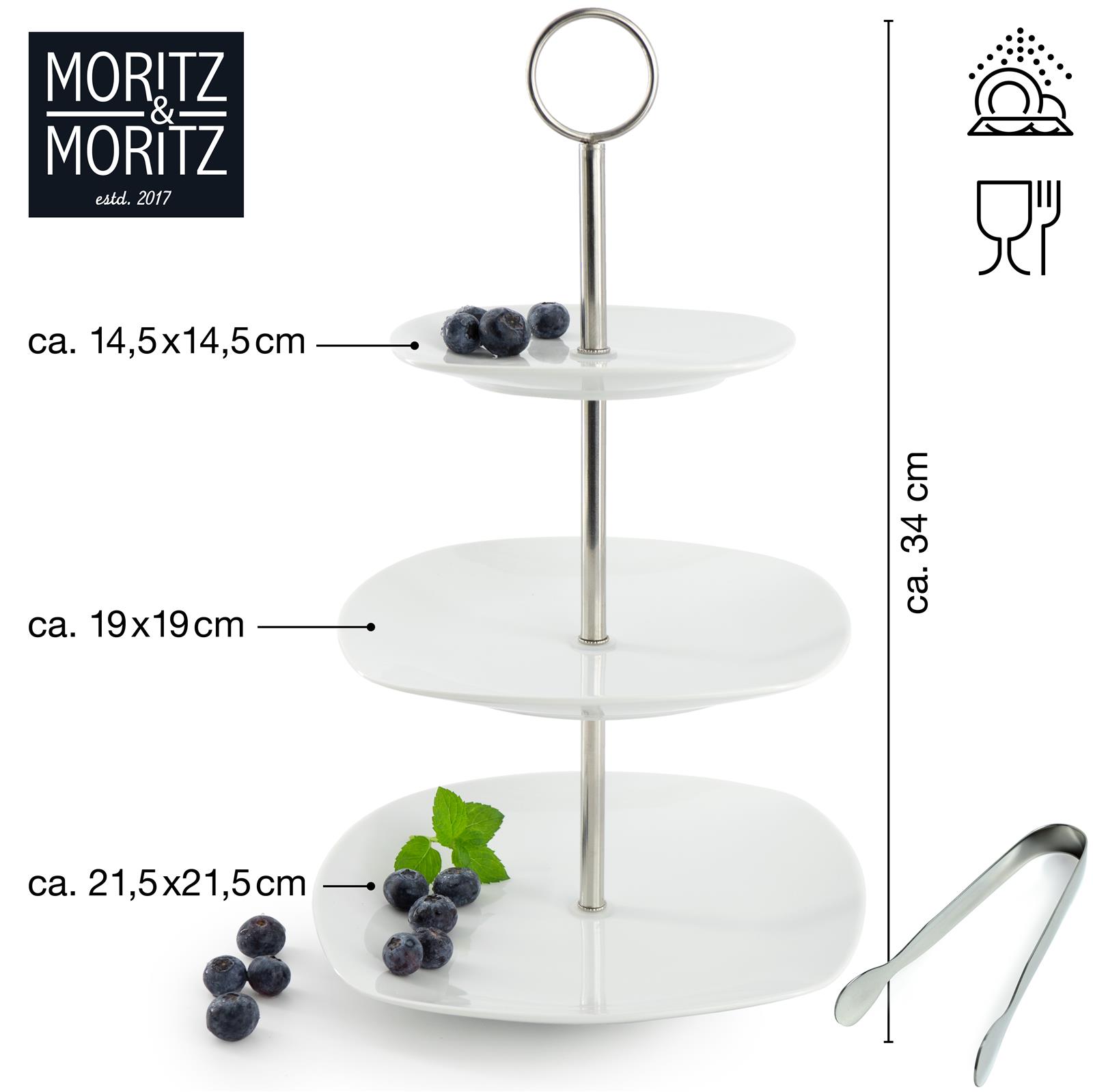 Eckige Etagere Basic auf einem Tisch, ideal zum Servieren von Speisen oder für dekorative Zwecke, mit modernem Design und robuster Konstruktion, optimal geeignet für Küche oder Esszimmer, erhältlich bei Moritz & Moritz.