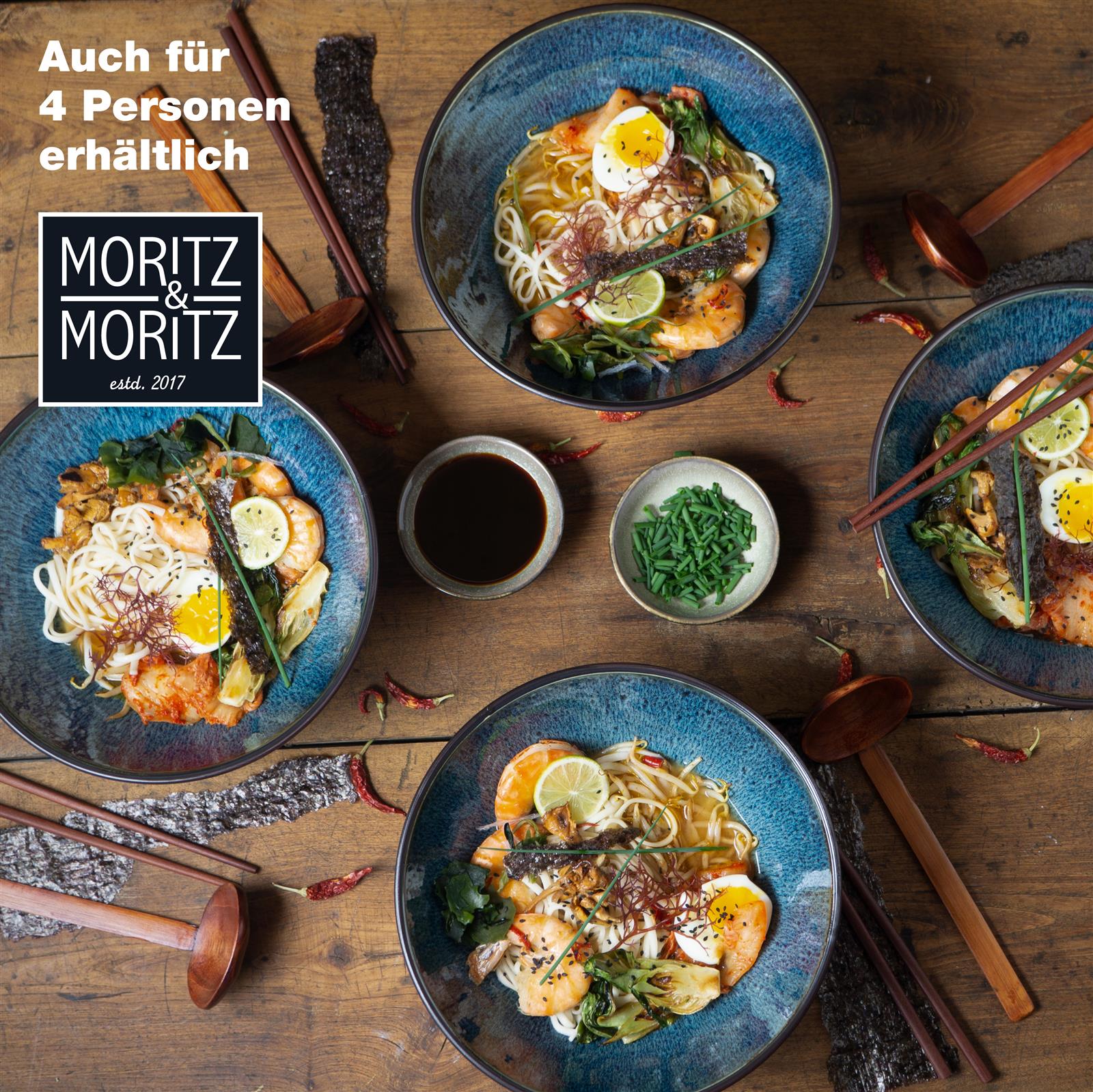 Ramenschale in Blau, 2er-Set blaue Gourmet-Ramen-Schalen mit Rillen