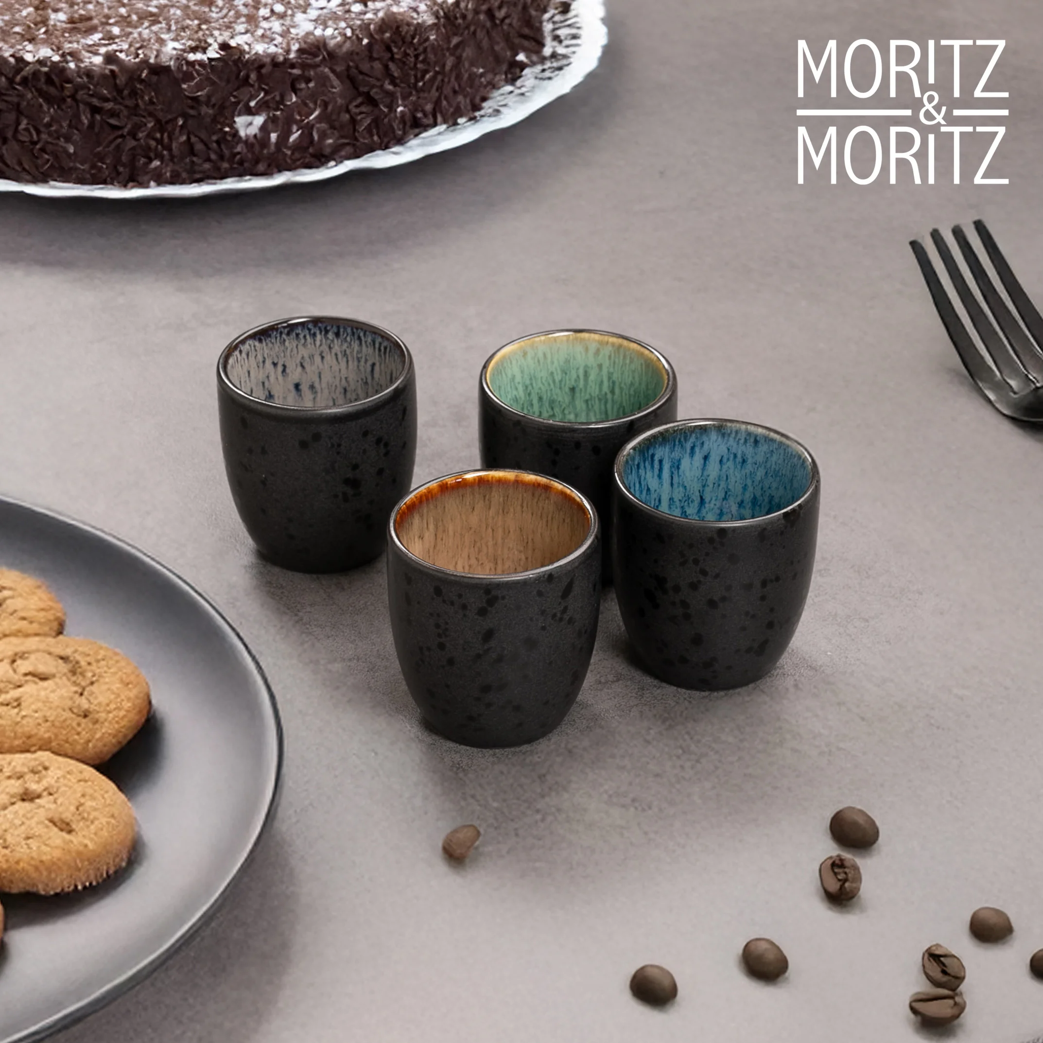 SOLID Espressobecher Set 4-teilig Bunt, komplett vor weißem Hintergrund