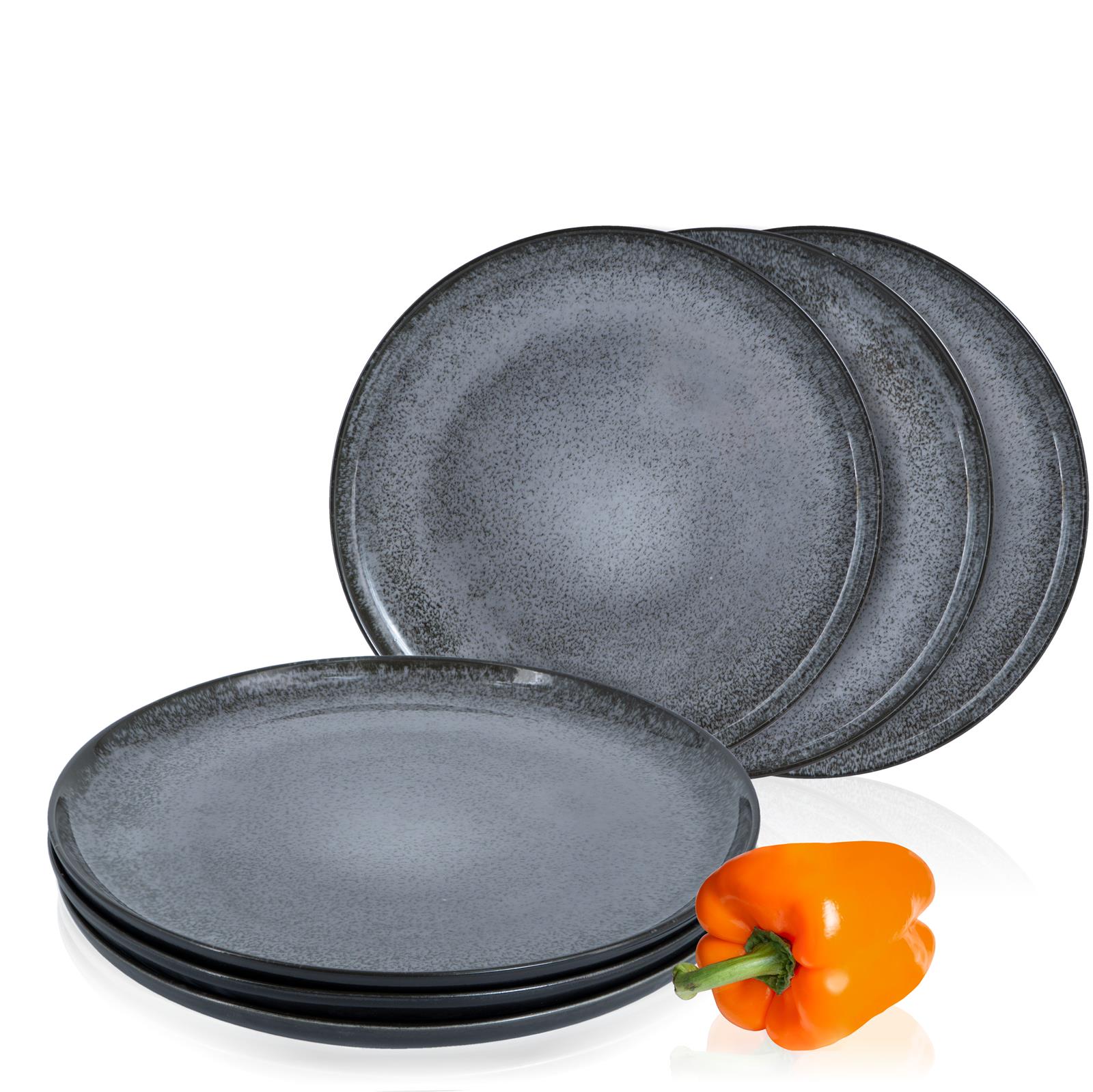 6-teiliges Dinnerteller-Set in Anthrazit von Moritz und Moritz 6-teiliges Dinnerteller-Set in Anthrazit von M&M Gourmet auf weißem Hintergrund, elegantes Design für stilvolles Essgeschirr, perfekt für moderne Dinnerpartys und festliche Anlässe.