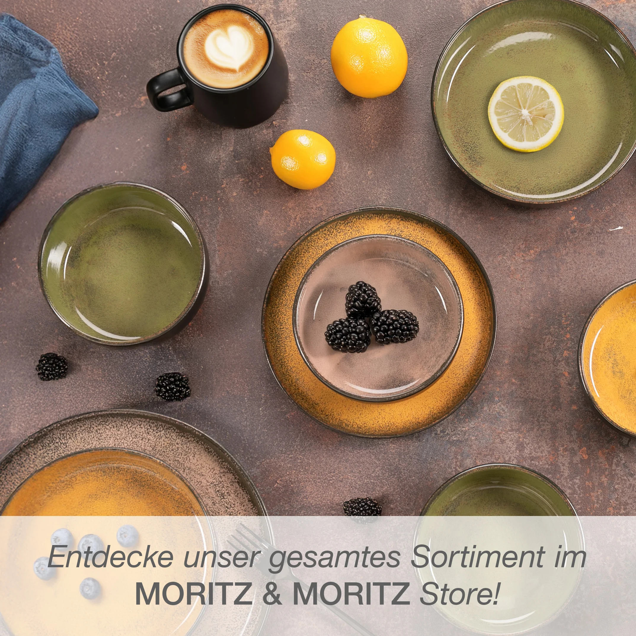 VIDA 6-teilig Müslibowl – Set Vintage, komplett vor weißem Hintergrund
