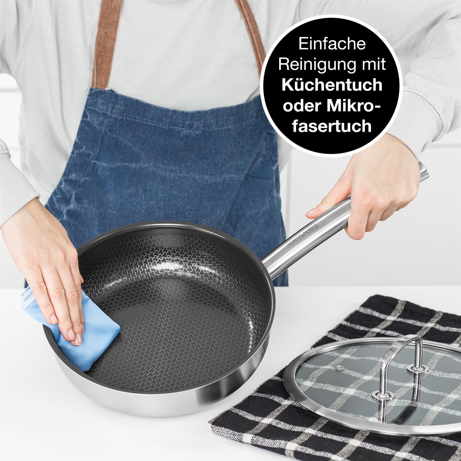 24 cm großen Pfanne mit Deckel und geradem Rand, hochqualitative Edelstahlkonstruktion