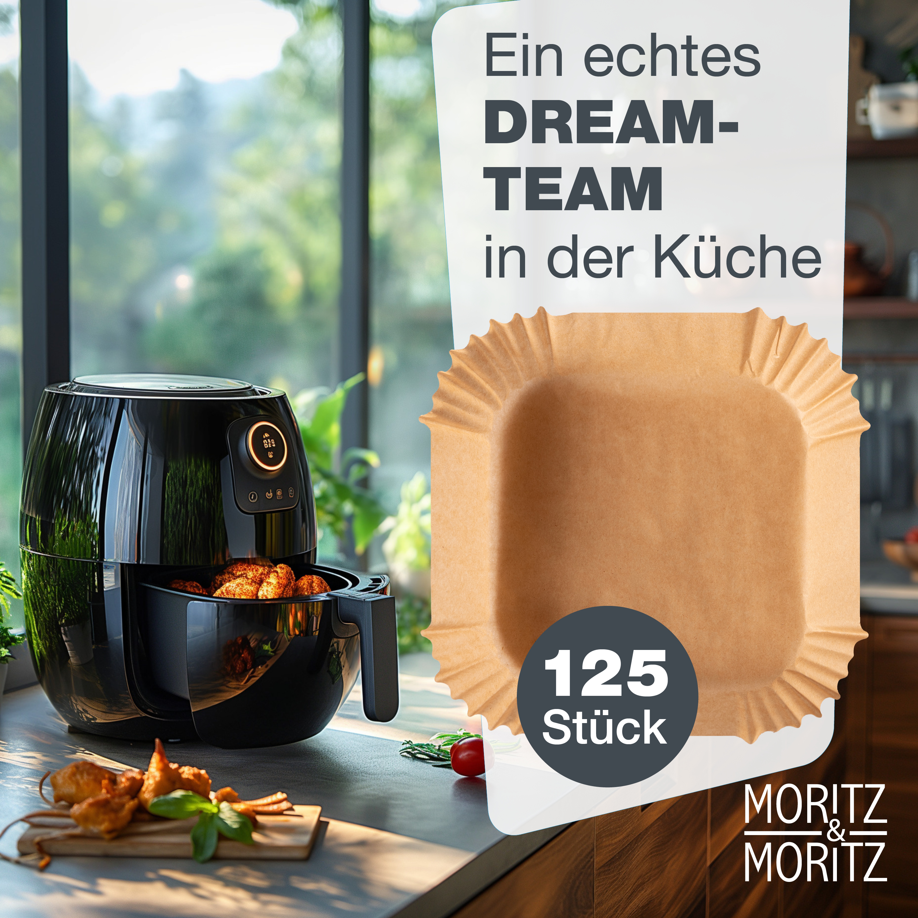 Airfryer Backpapier Eckig 16x16 cm (unten 16 cm, oben 20,5 cm)