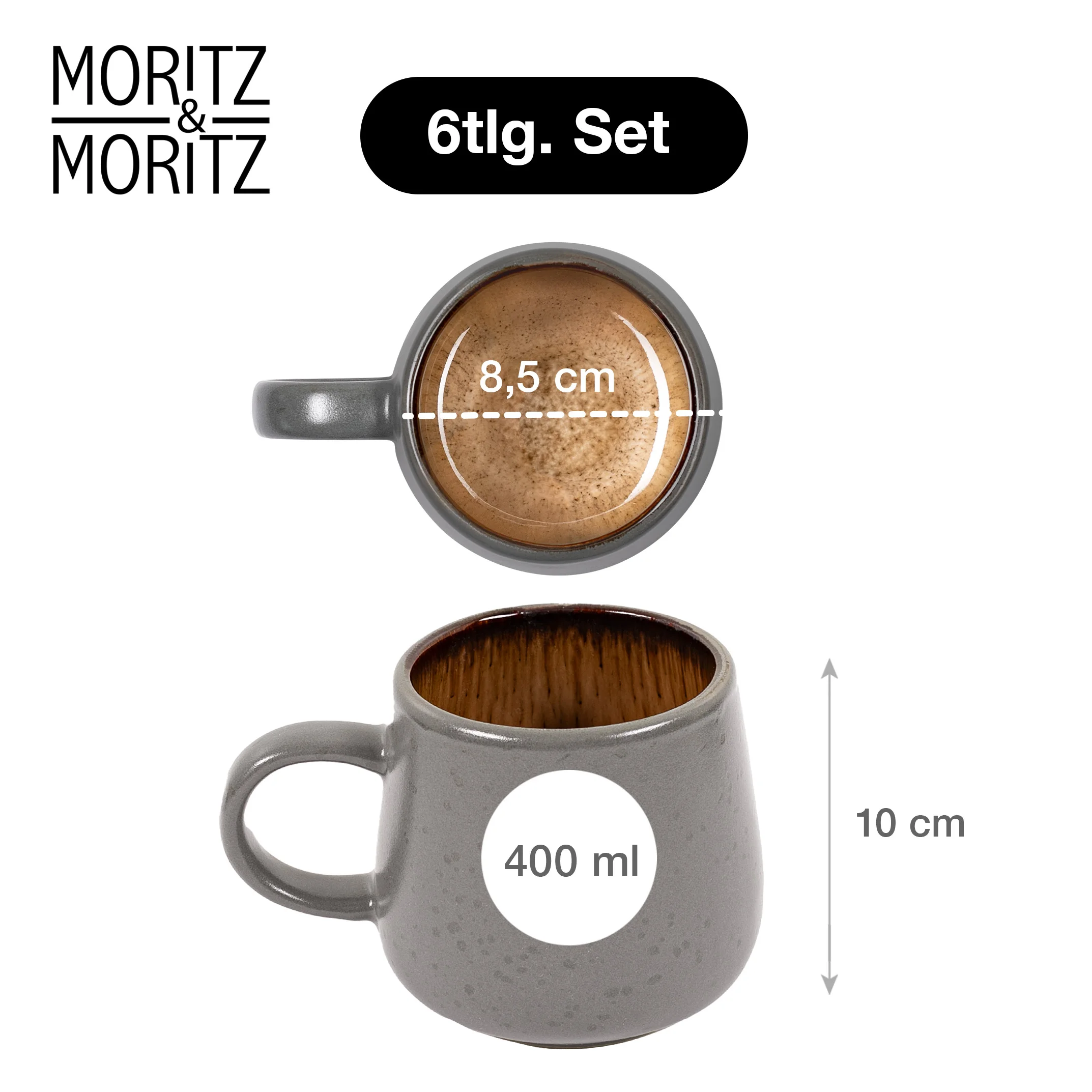 SOLID Kaffeebacher Set 6-teilig Beige, Einzelteile ausgelegt