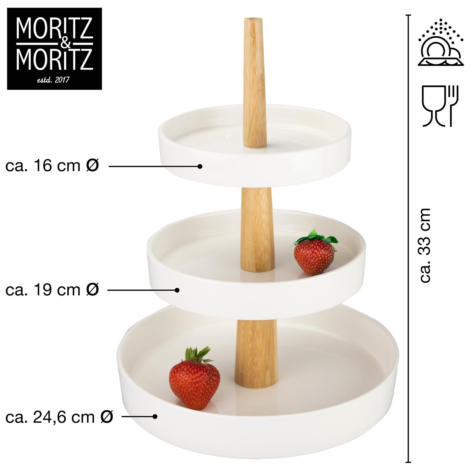 Etagere Rund Weiß Holz – Elegantes Design für Ihren Wohnraum Runde Etagere aus weißem Holz mit drei Ebenen, ideal zur stilvollen Präsentation von Gebäck, Obst oder Dekoration, auf einem hellen Hintergrund.