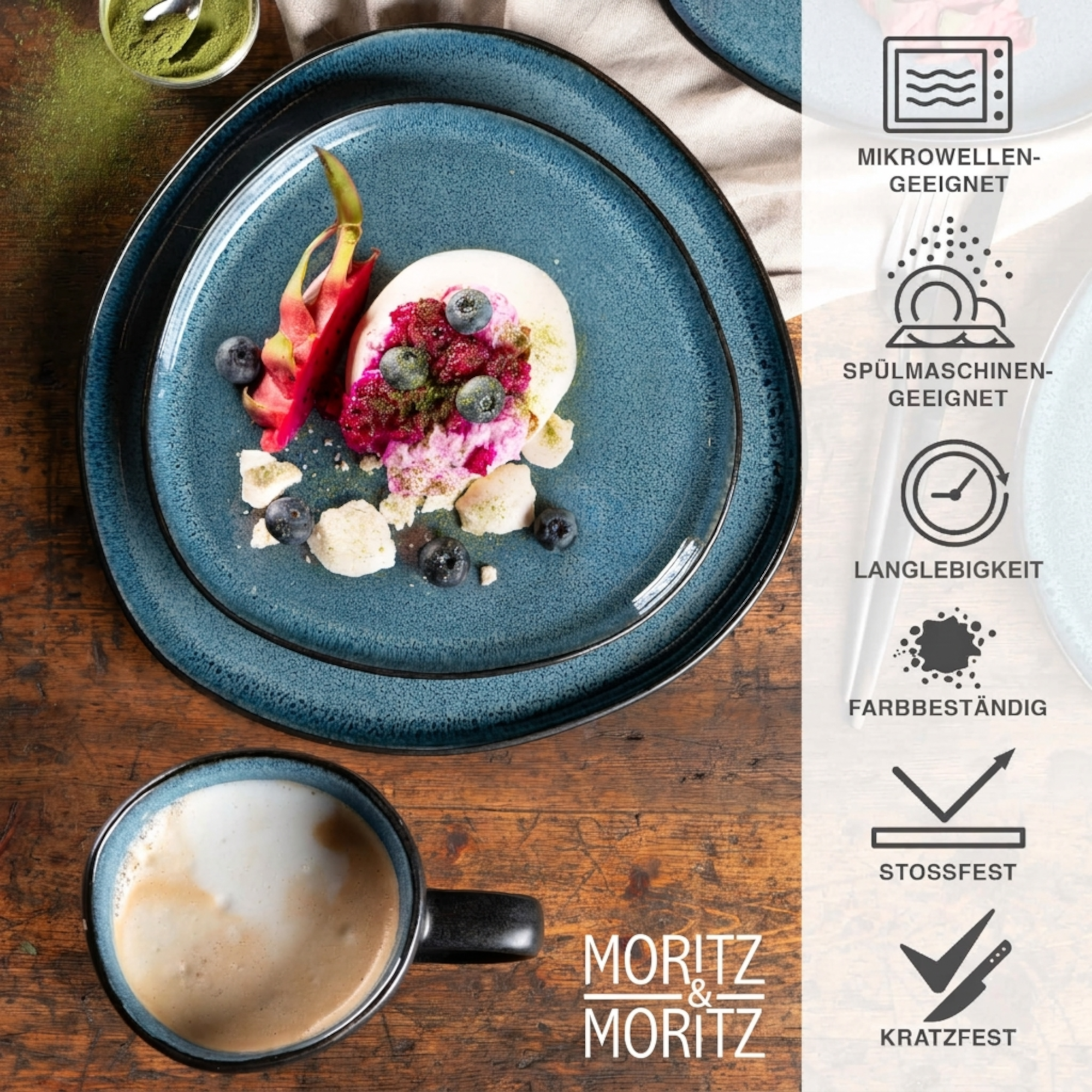 ORGANIC 24-teilig Geschirrset mit Tassen Blau