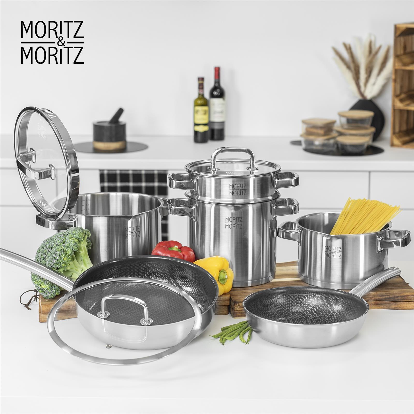 Topf mit Deckel aus Edelstahl, geeignet für energieeffizientes Kochen, robust und langlebig, modernes Design mit ergonomischen Griffen, ideal für den alltäglichen Küchengebrauch.