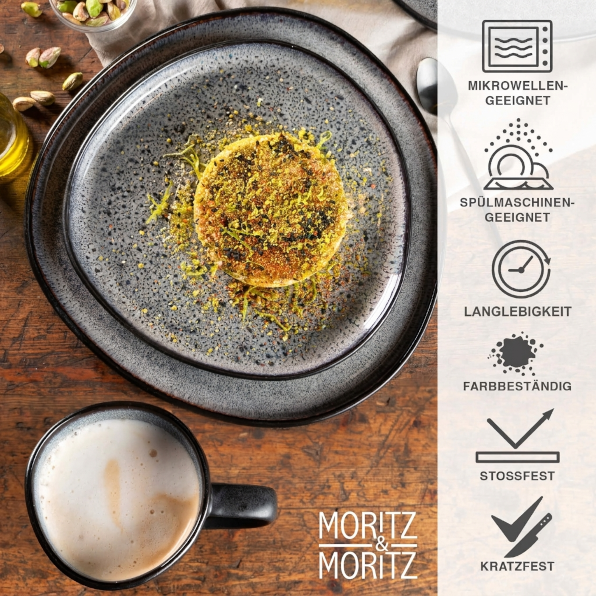 ORGANIC Geschirrset 24-teilig mit Tassen Grau