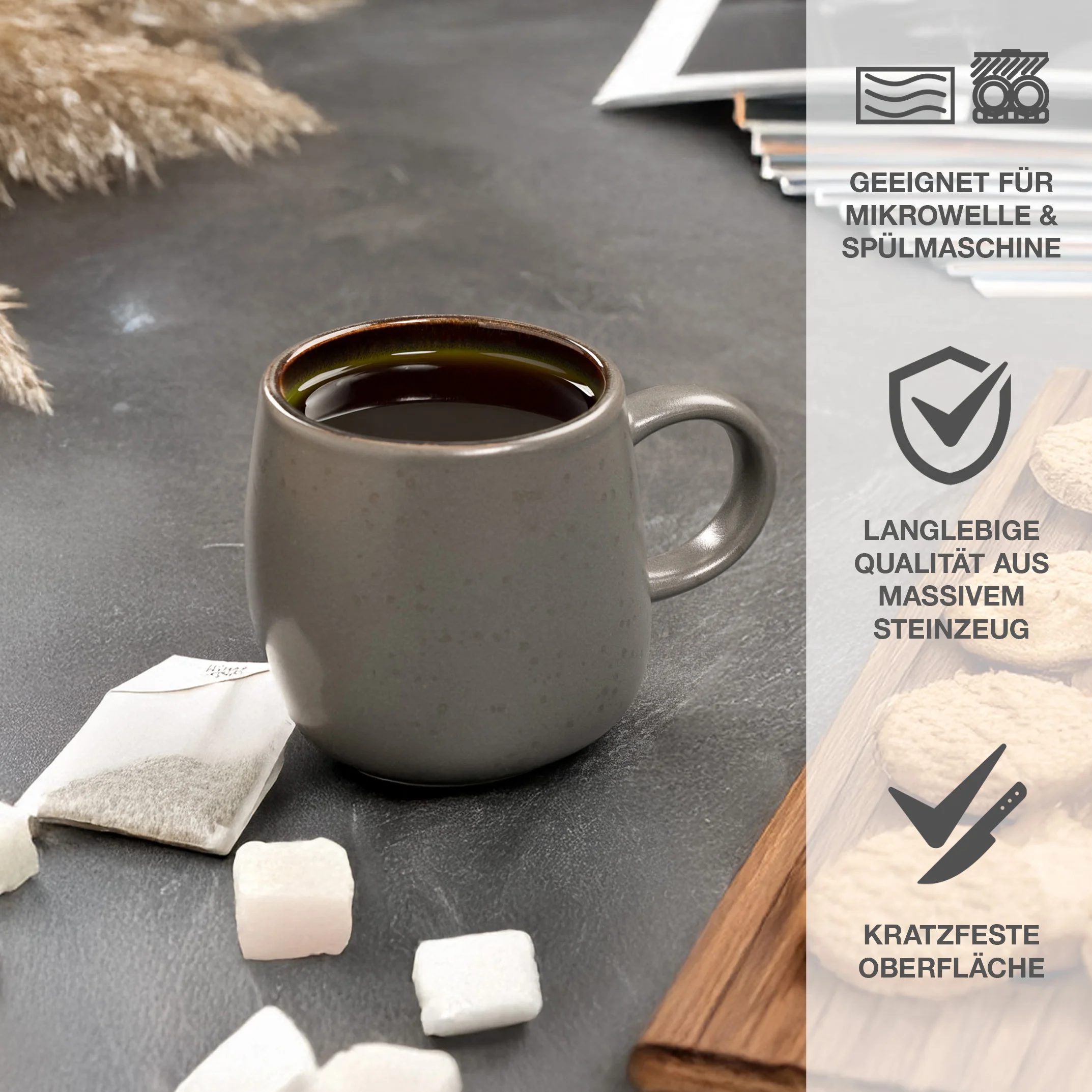SOLID Kaffeebacher Set 6-teilig Beige, Nahaufnahme der Oberfläche