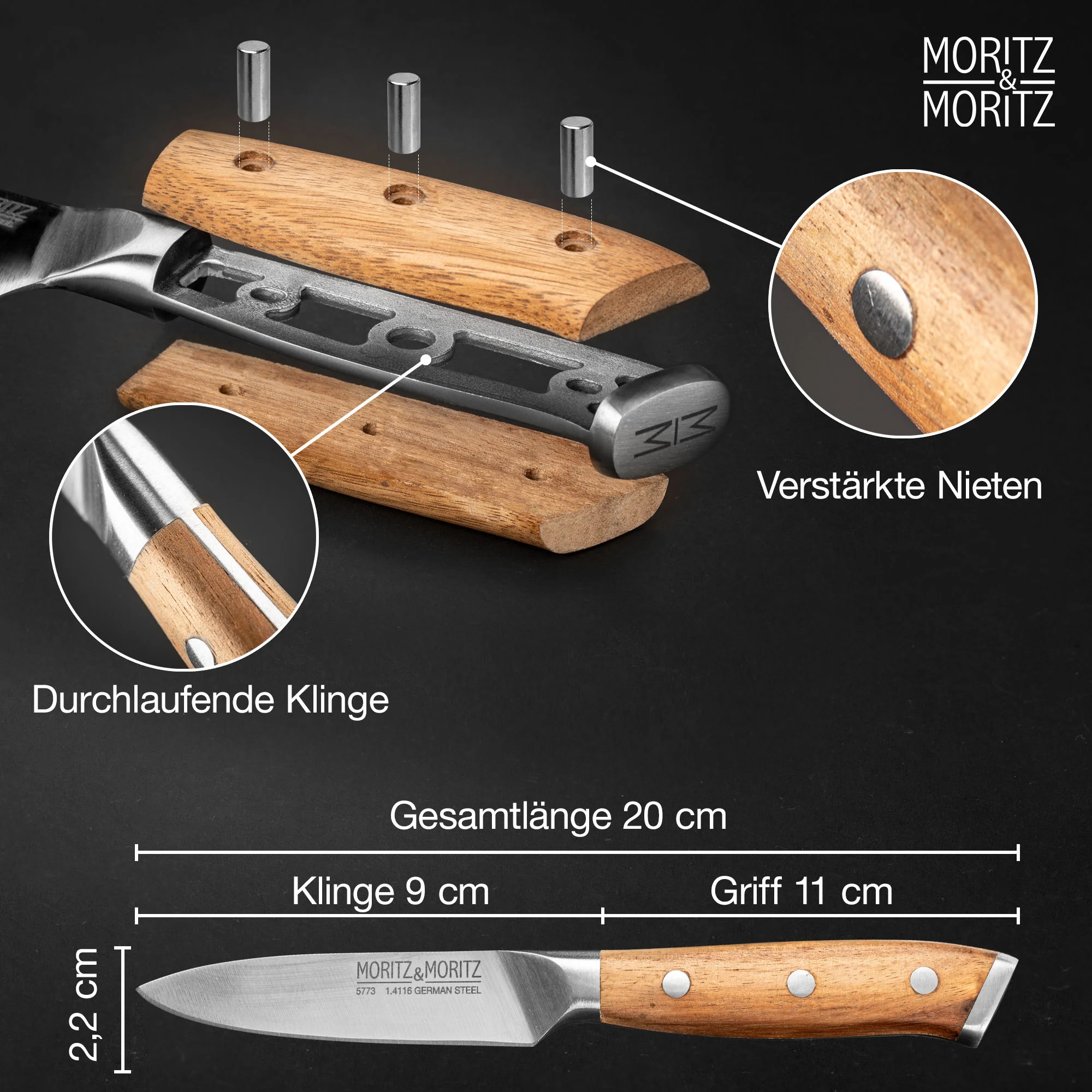 Gemüsemesser 9cm von Moritz und Moritz - Hochwertiges Schneidemesser für präzises Schneiden von Gemüse und Obst, ergonomischer Griff für komfortable Handhabung.