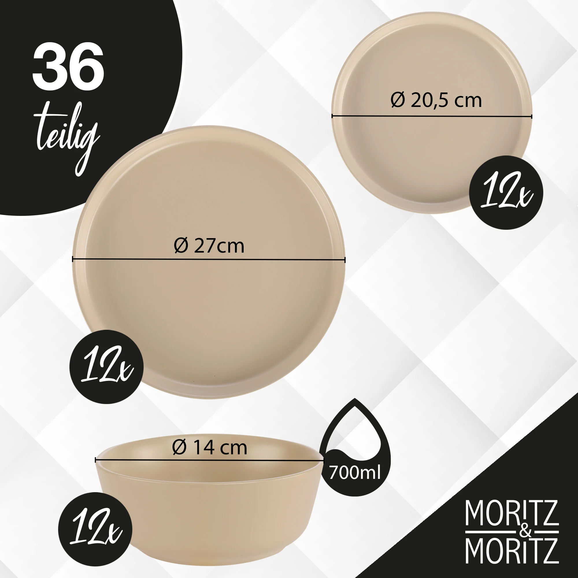 Geschirrset 12 Personen Taupe | NORDIC