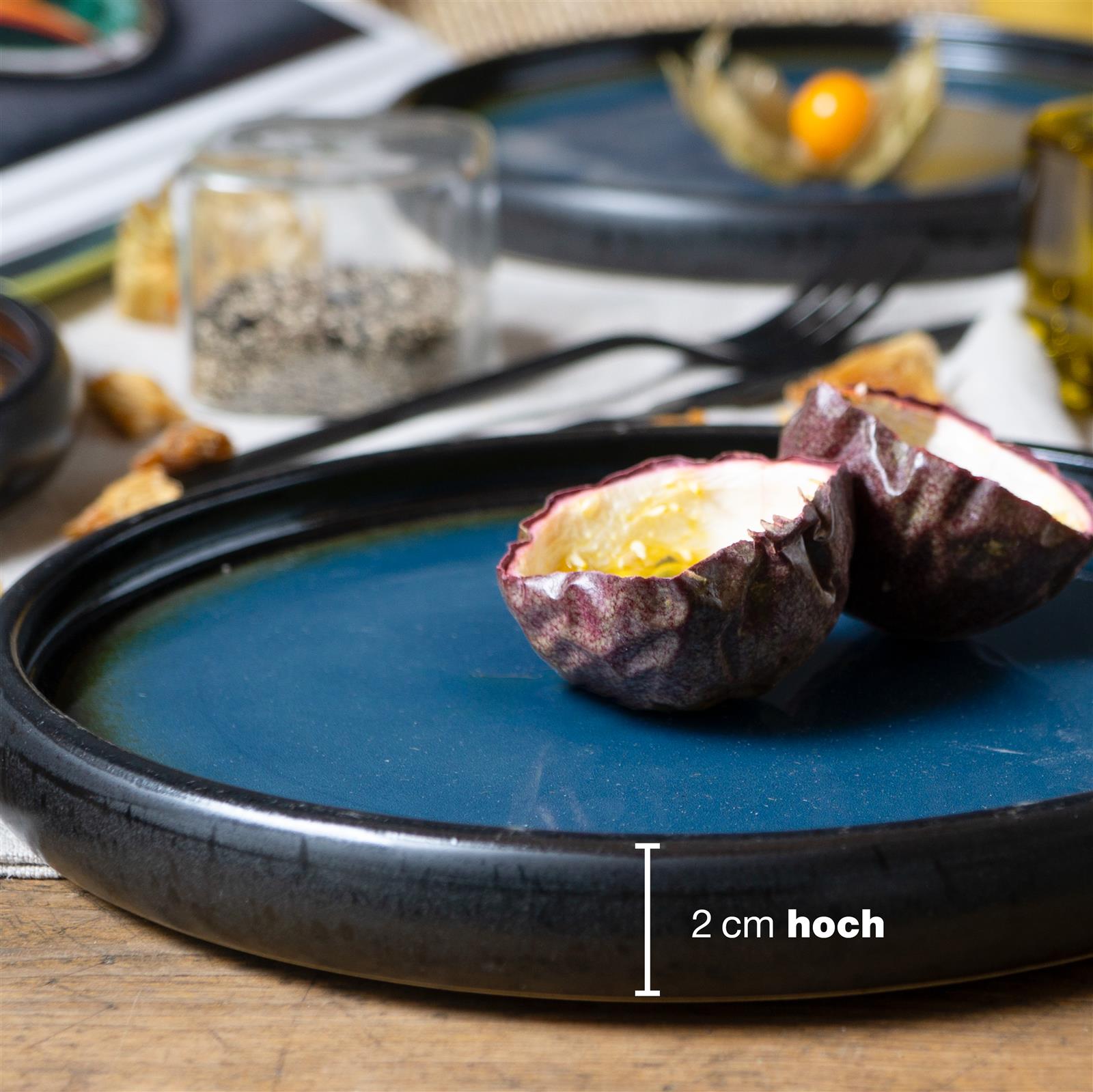 Vierteiliges Gourmet-Dessert-Teller-Set in reaktivem Blau und Braun, 4-teilig