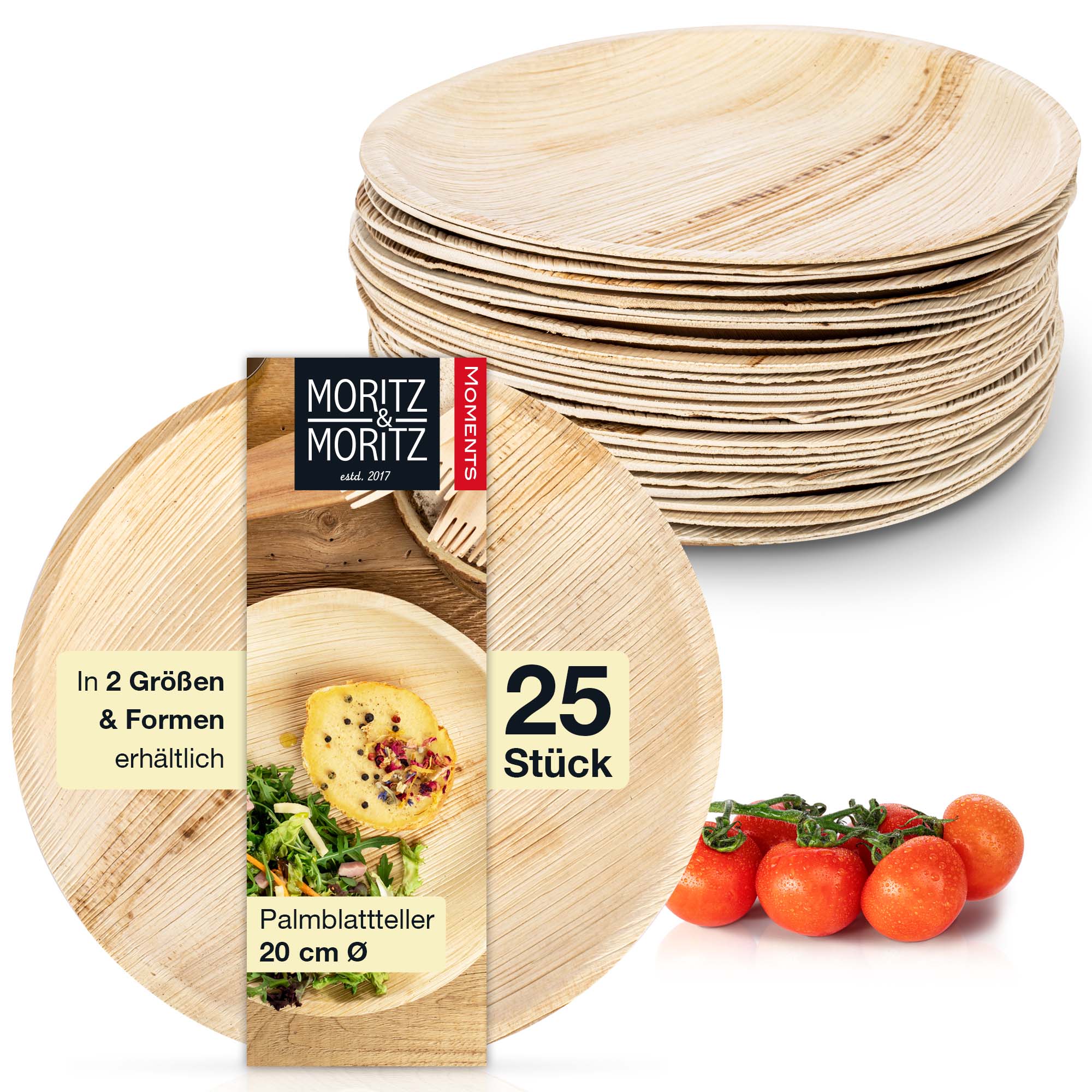 Runde Palmblatt Teller 25cm Set - 25 Stück umweltfreundliches Einweggeschirr Runde Palmblatt-Teller, 25 cm, 25-teiliges Set, umweltfreundlich und biologisch abbaubar, nachhaltige Einwegteller für Veranstaltungen und Feiern.