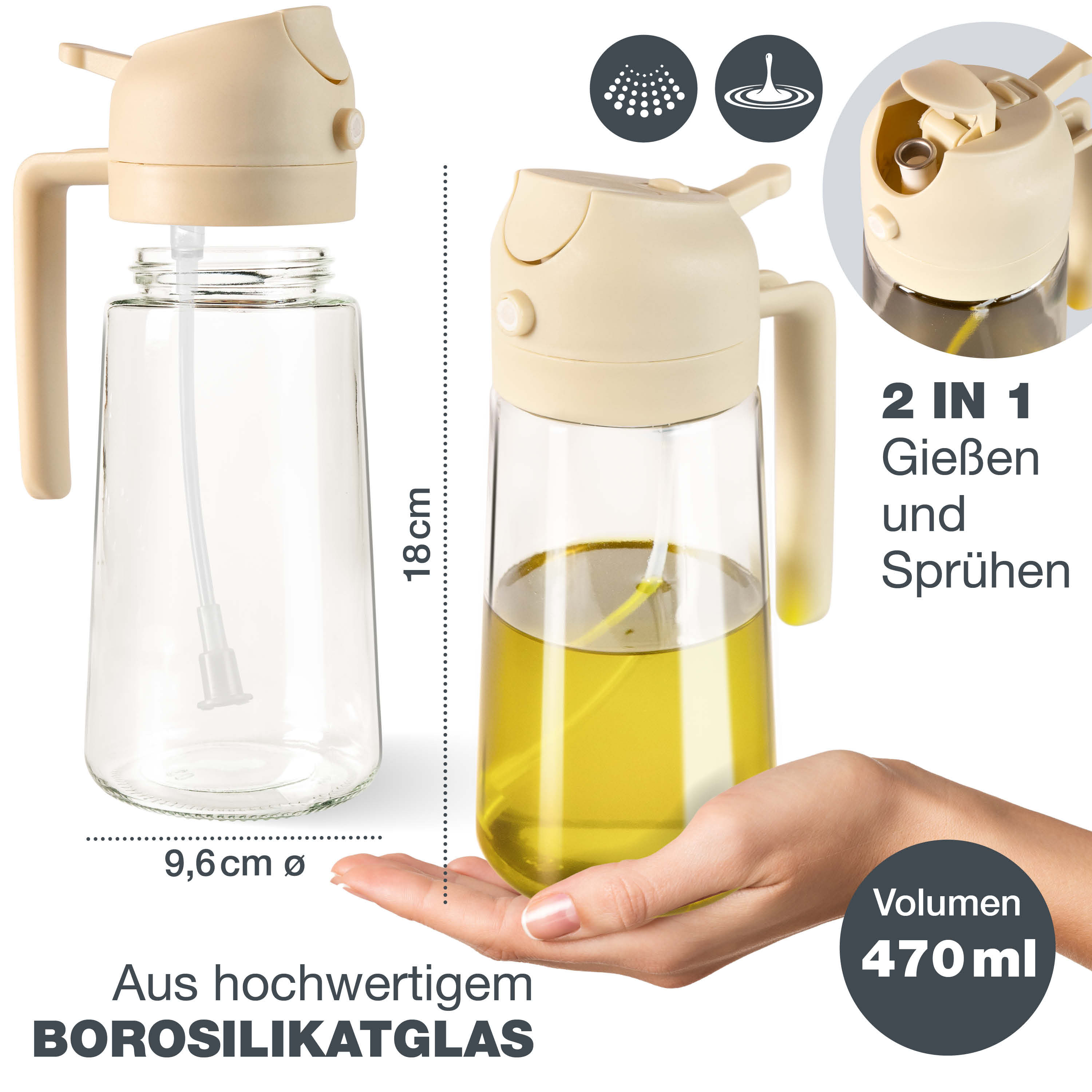 Ölsprüher Glas 470ml cream