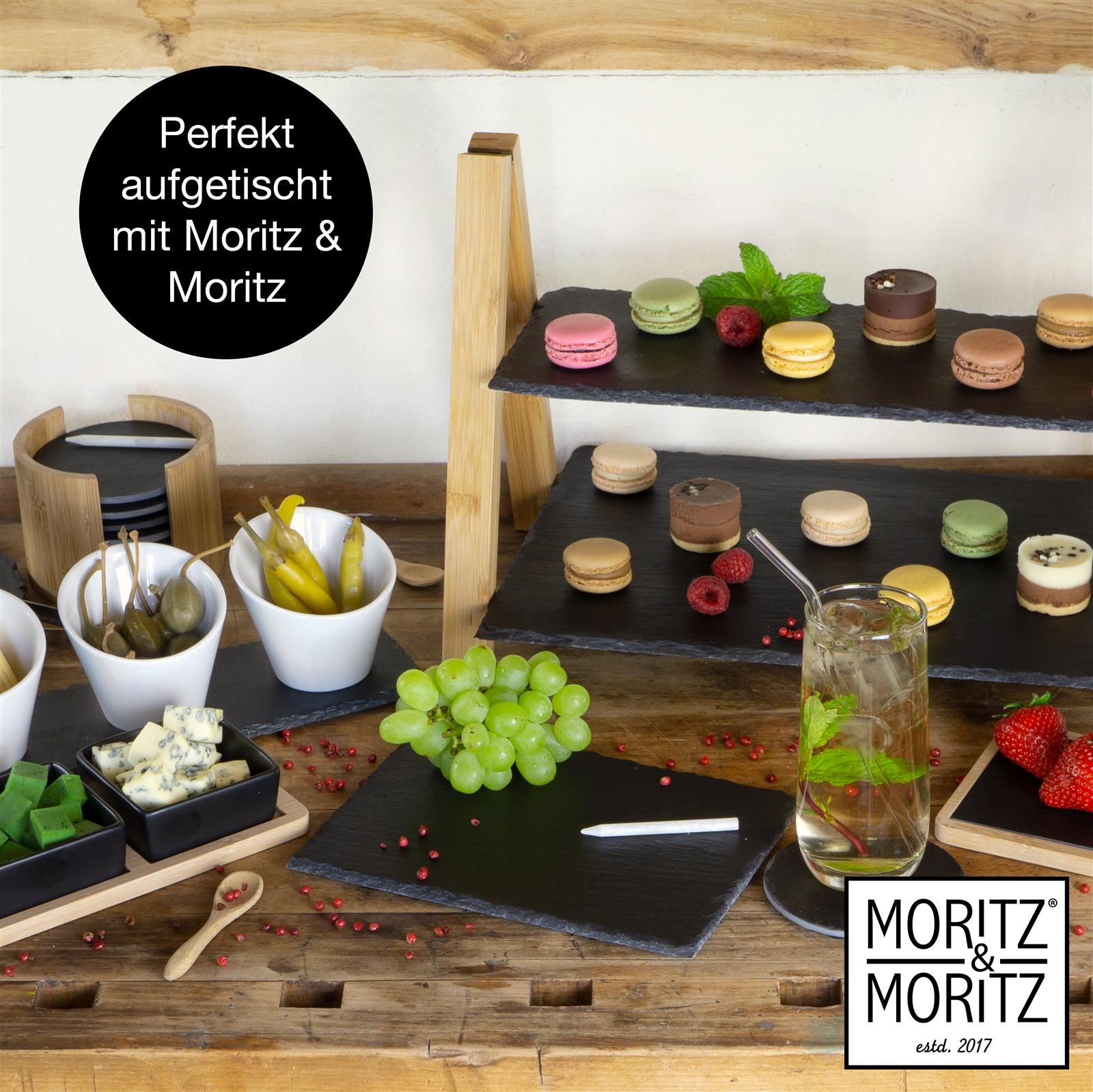 Produktbild von Moritz & Moritz: Elegante Uhr mit schieferfarbenem Zifferblatt und Zimtarmband. Luxuriöses Accessoire für stilbewusste Menschen, ideal für modische Auftritte.