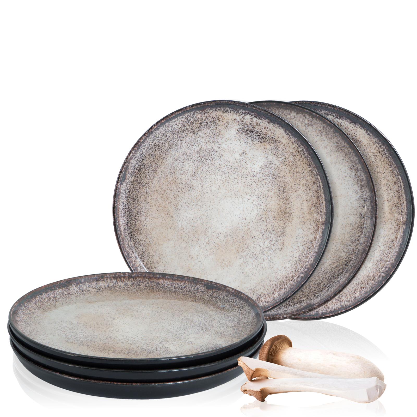 6-teiliges Gourmet Salatteller Set in Beige – stilvolles Keramikgeschirr von Moritz & Moritz Sechsteiliges Gourmet-Salatteller-Set in Beige, stilvoll auf weißem Untergrund arrangiert; die flachen Teller mit leicht erhabenen Rändern zeigen eine feine, matt-glänzende Keramikstruktur – ideales, modernes Geschirr-Design für stilvolles Servieren von S