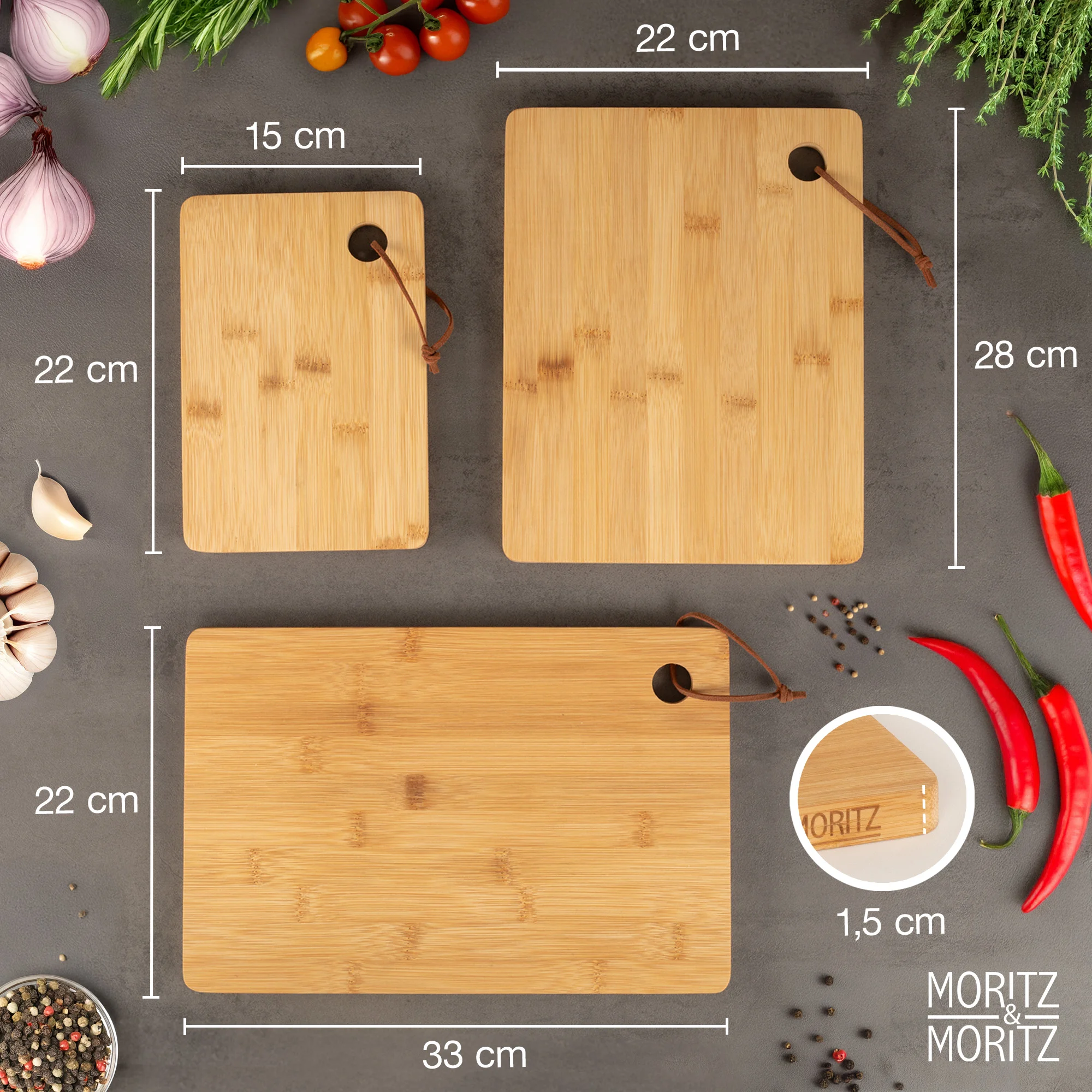 3-teiliges Bambus Schneidebrett Set | Moritz & Moritz