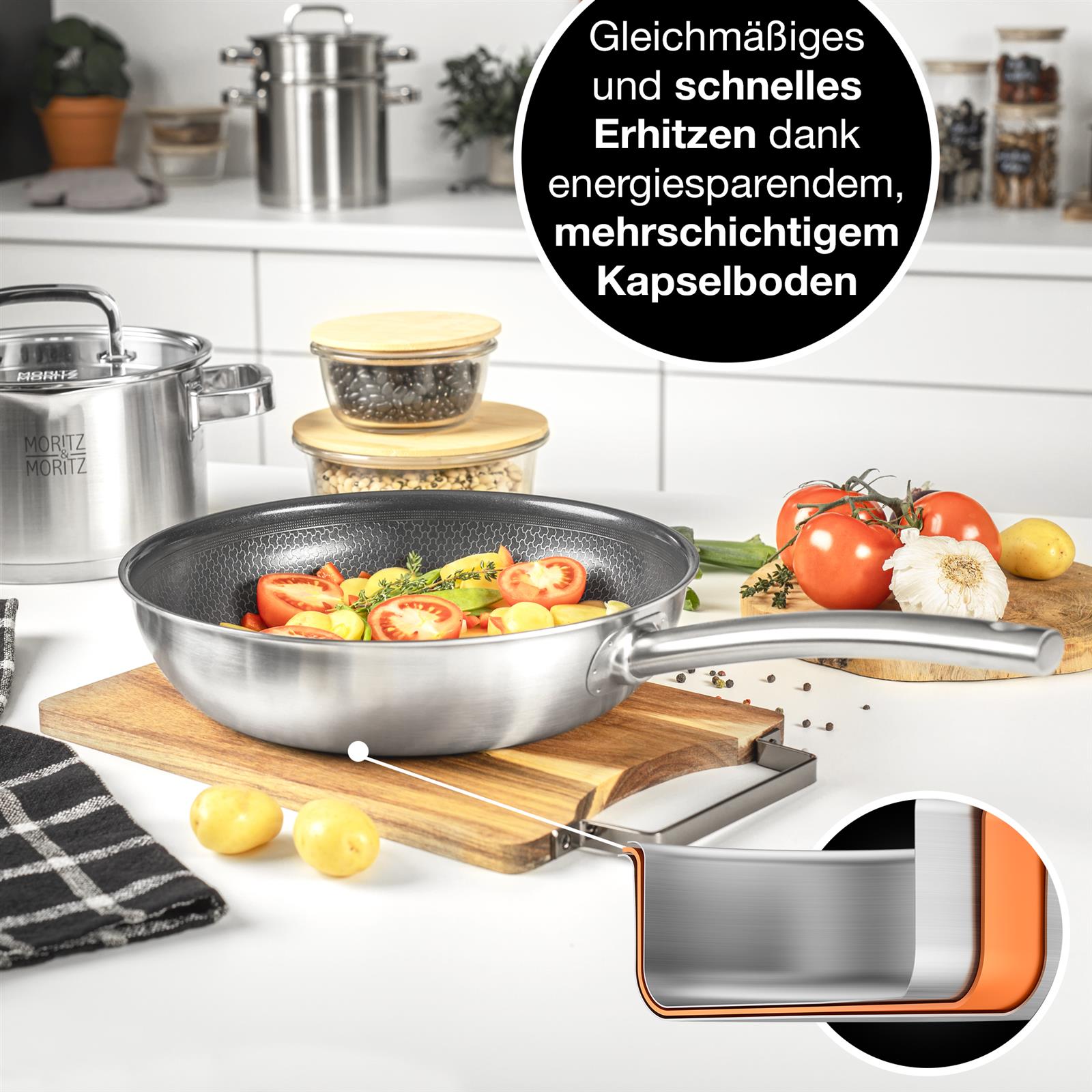 28cm Bratpfanne ohne Deckel mit rundem Rand, aus Edelstahl