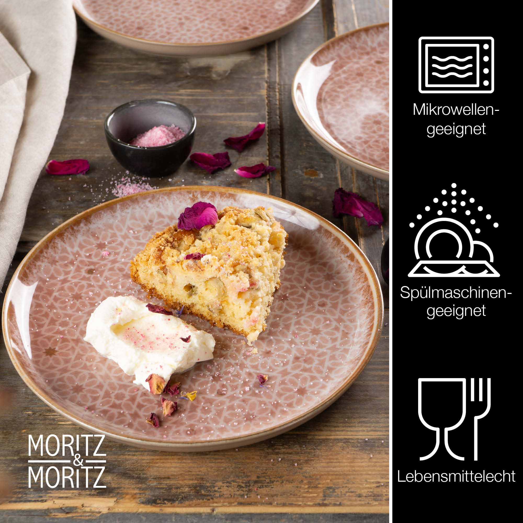Dessertteller im mediterranen Design in Rosa, 6-teilig