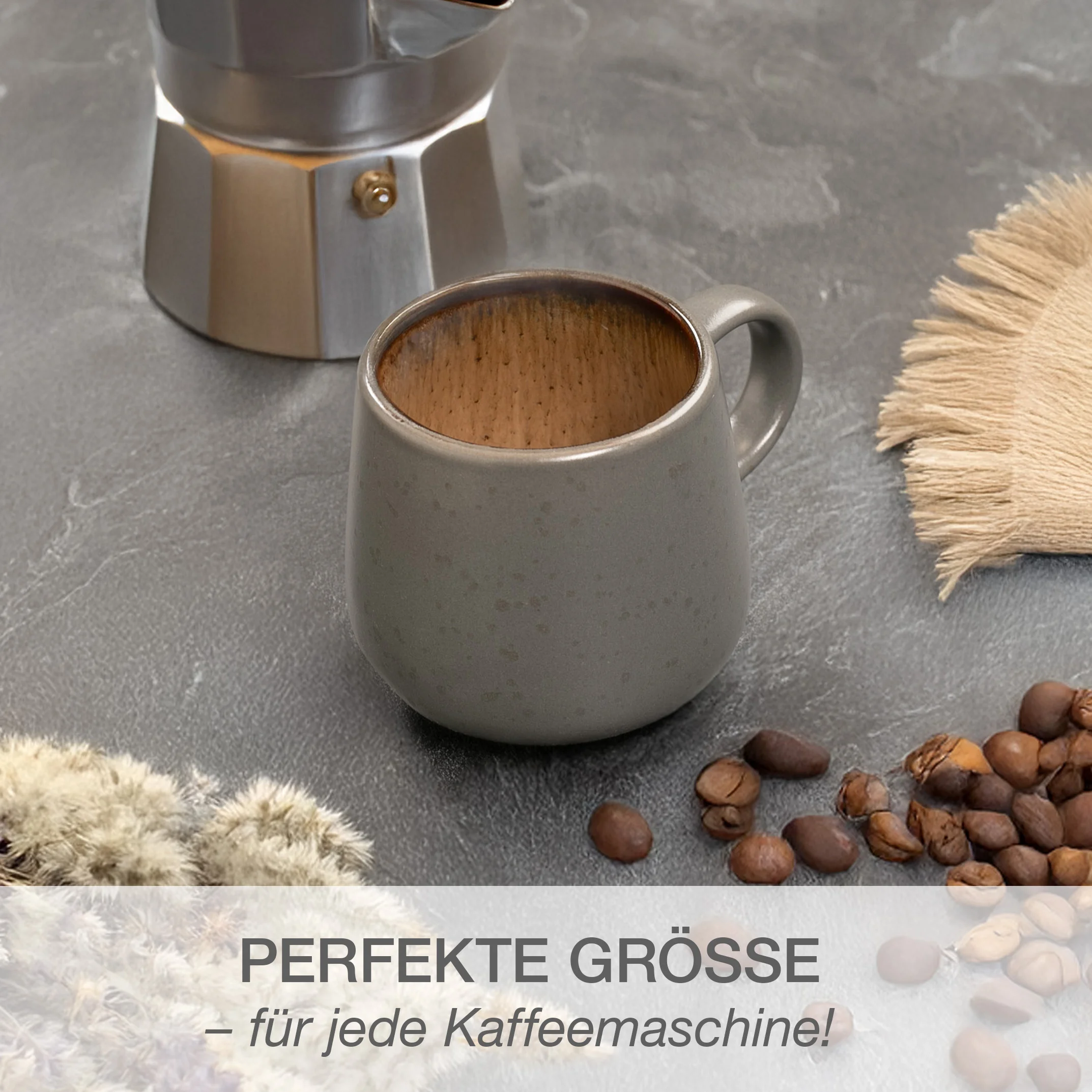 SOLID Kaffeebacher Set 6-teilig Beige, im Geschirrkorb der Spülmaschine