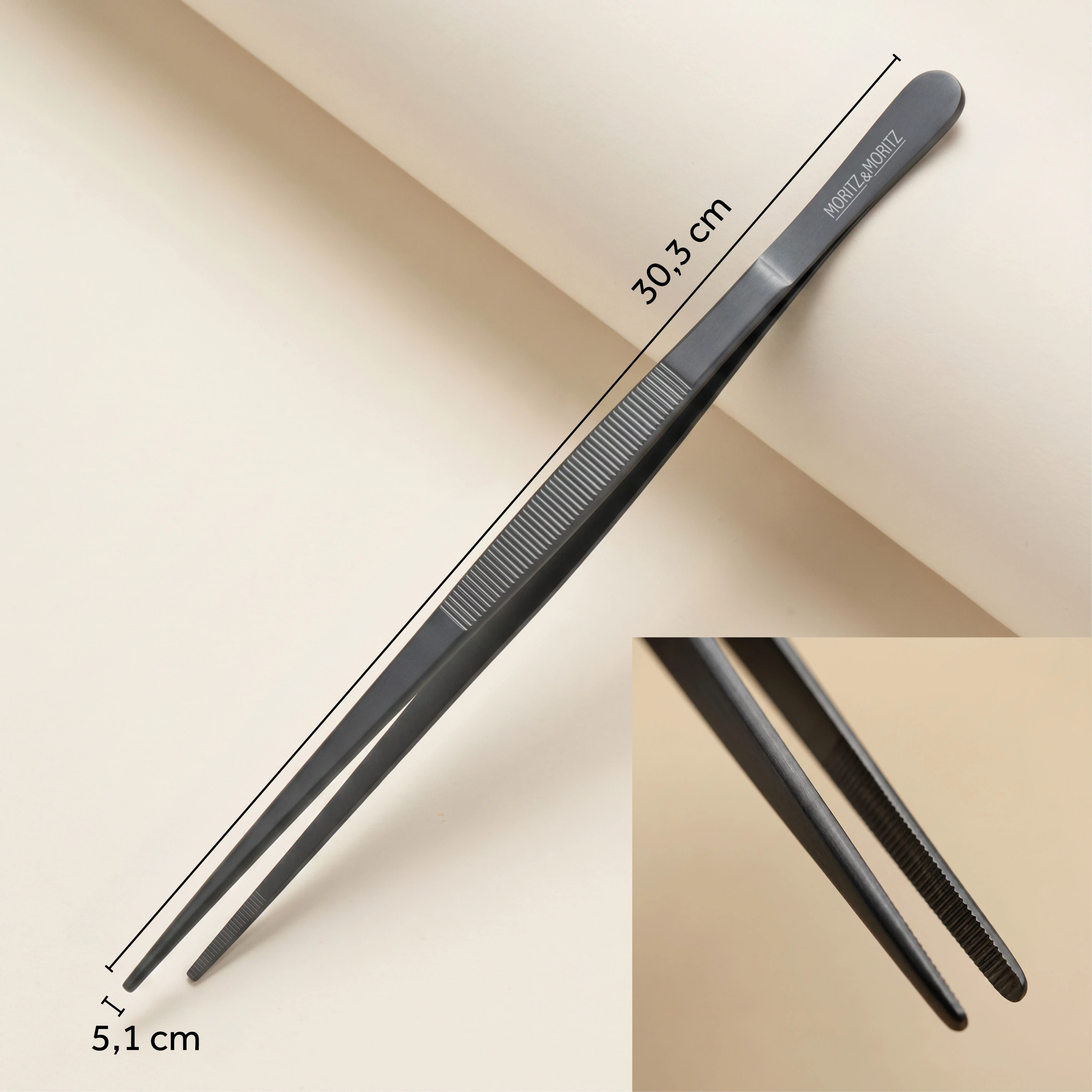 Kochpinzette schwarz, 30 cm spitz – zum Anrichten
