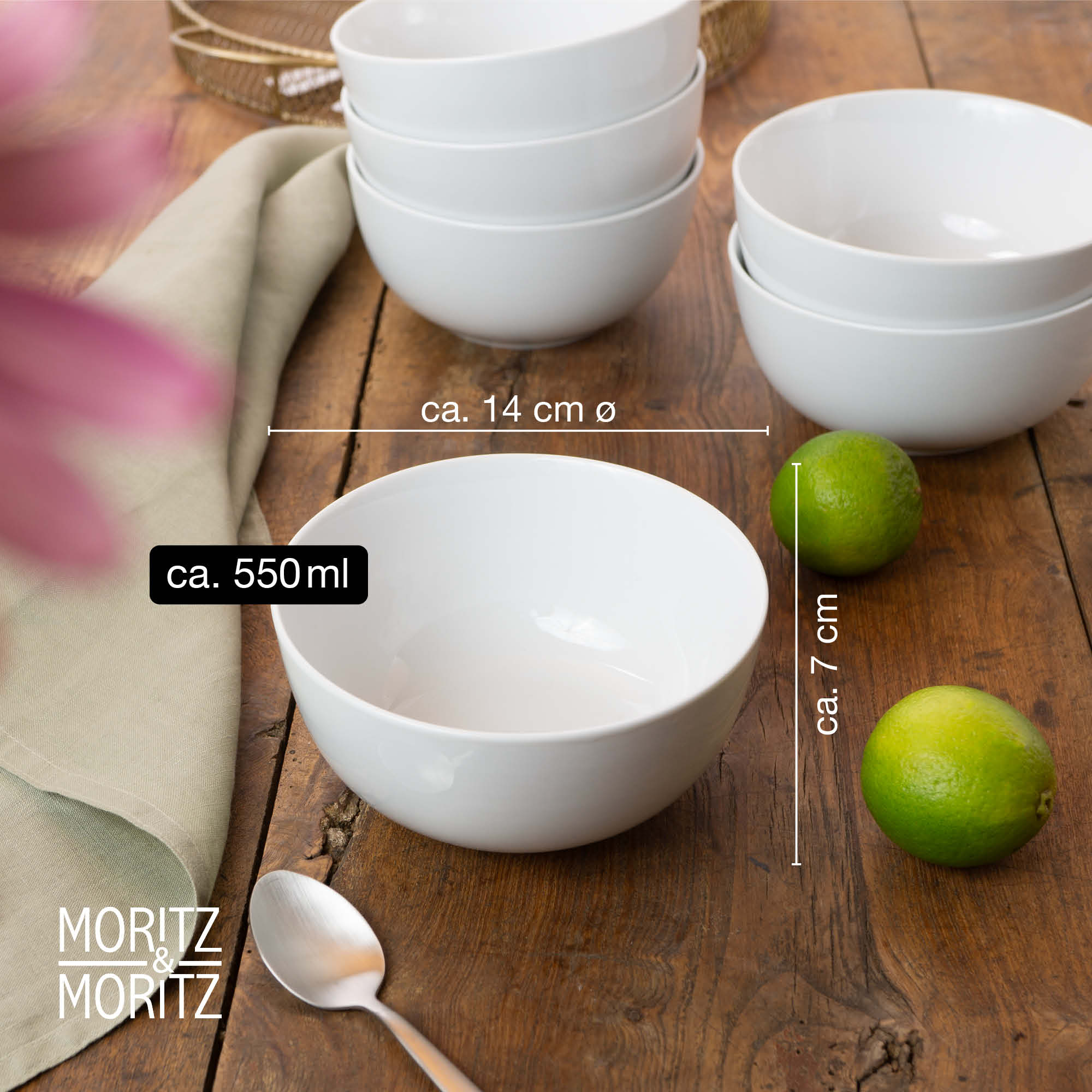 Set aus 6 weißen Schalen von Moritz und Moritz - Keramik Geschirr für stilvollen Genuss 6er-Set weiße Keramikschalen von Moritz und Moritz in eleganter, minimalistischer Gestaltung, ideal für Cerealien, Suppen oder Desserts.