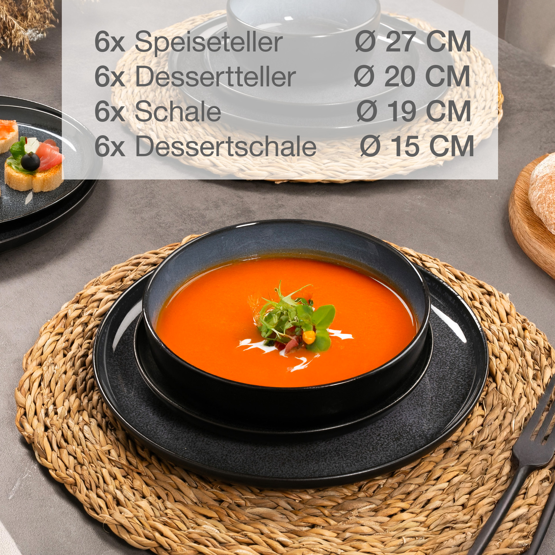 VIDA 24-teilig Geschirrset mit Müslibowls Blau