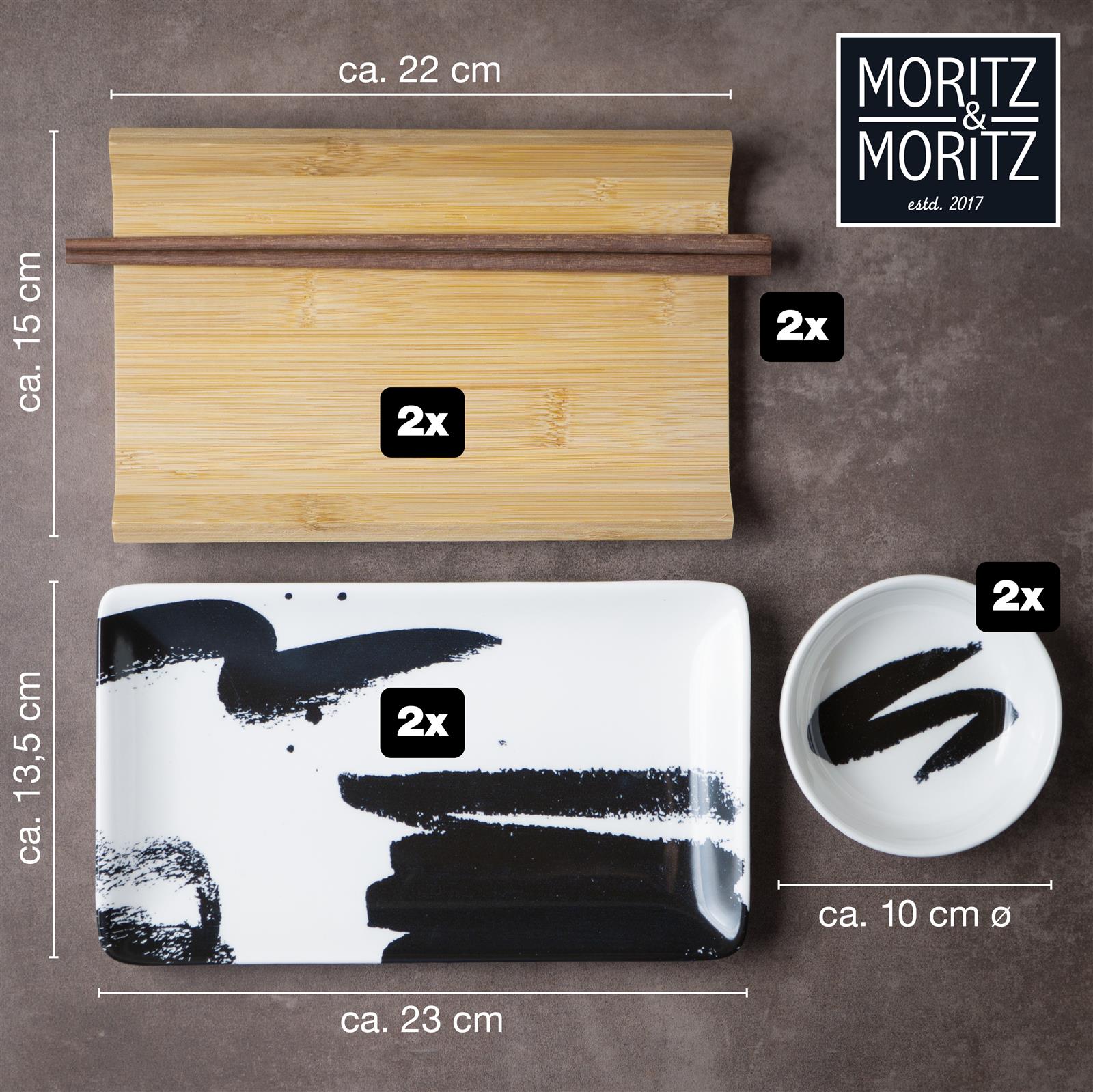 6-teiligen Gourmet-Sushi-Sets mit schwarz-weißen Pinselstrichen, bestehend aus Geschirrteilen für ein Sushi-Erlebnis