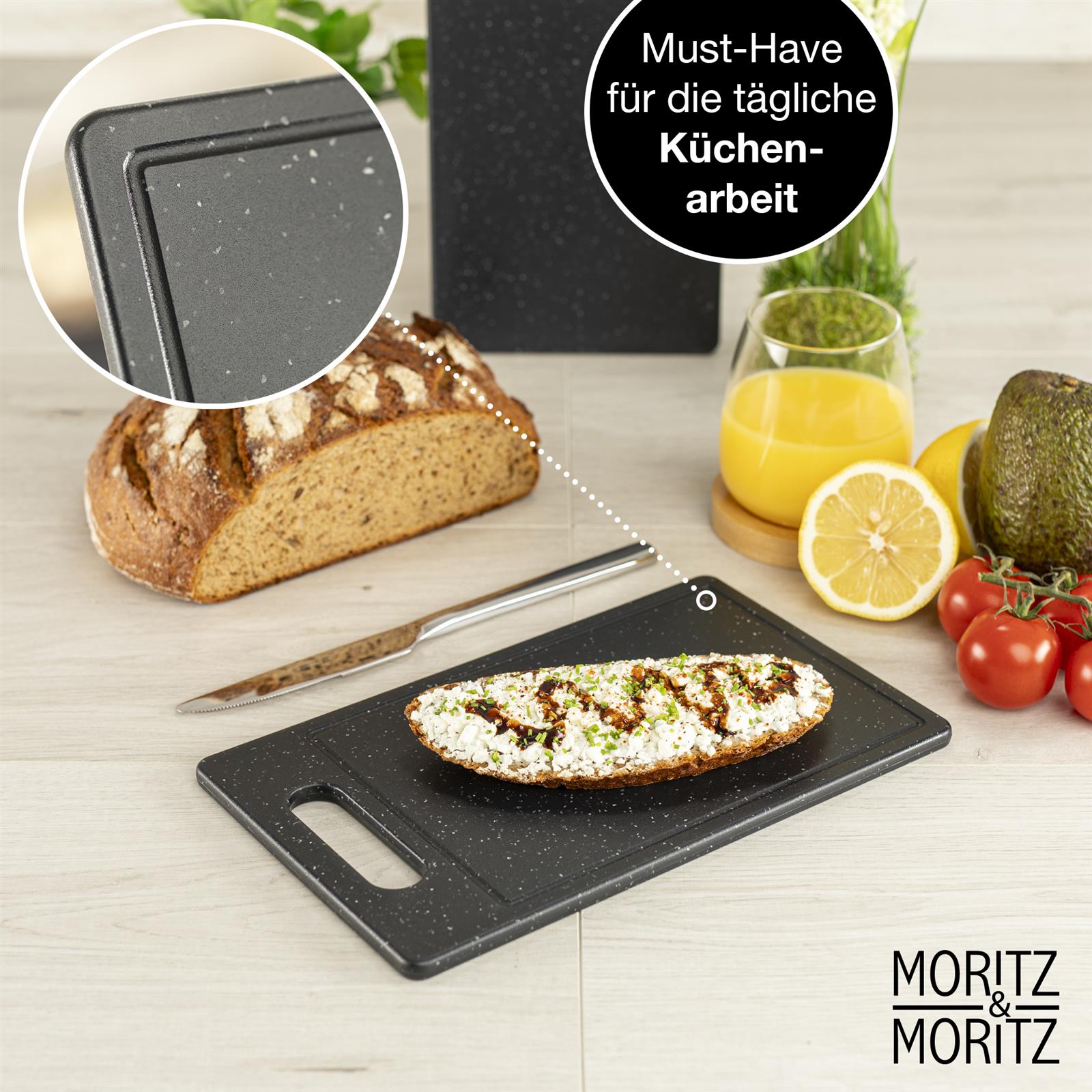 2-teiliges Schneidebrett-Set aus schwarzem Granit mit Saftrille – Klein, Küchenzubehör Schneidebrett Granit schwarz 2er Set klein mit Saftrille, modernes und stilvolles Design, ideal für die Küchenarbeit, Langlebigkeit und Funktionalität für präzise Schneideaufgaben.