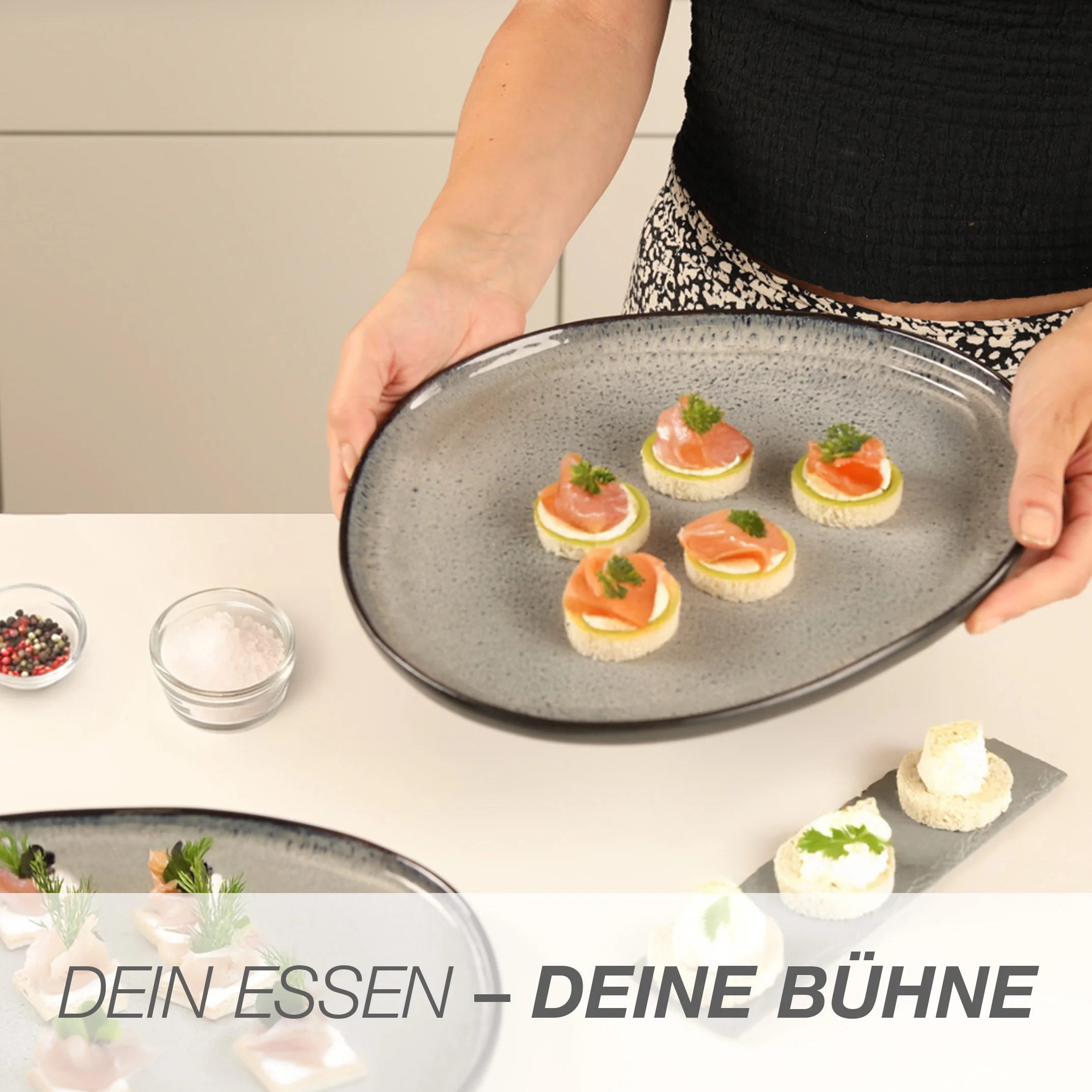 ORGANIC Servierplatten 2-teilig Grau, im Geschirrkorb der Spülmaschine