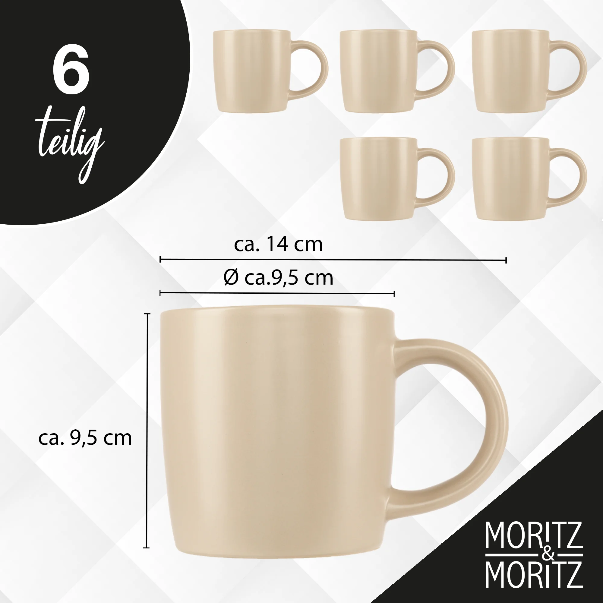 Tasse in Creme, Zwei stapelbare, aus Keramik, gestapelt