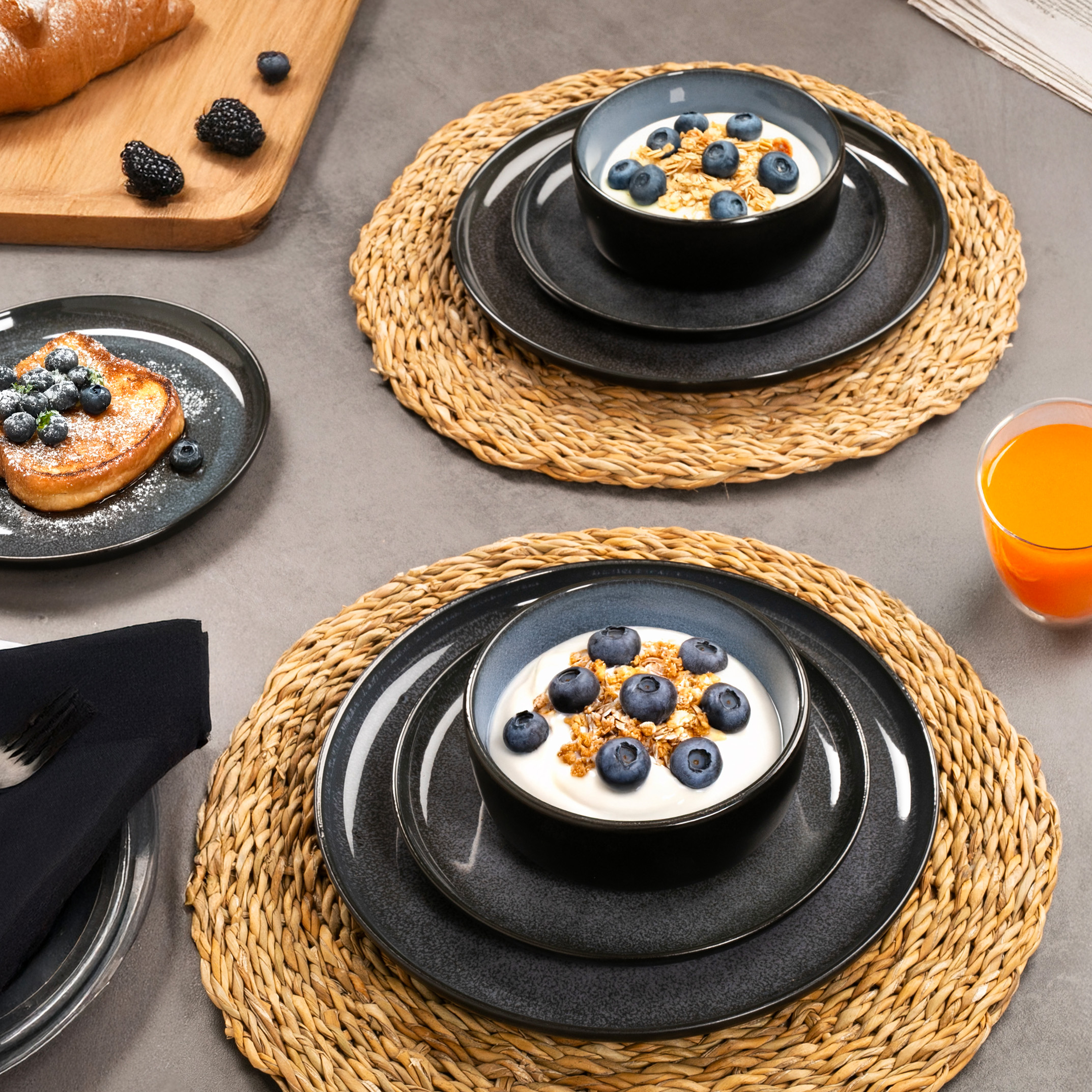 VIDA Geschirr Set 18-teilig Blau – Geschirrset für 6 Personen aus Porzellan, 18-teilig
