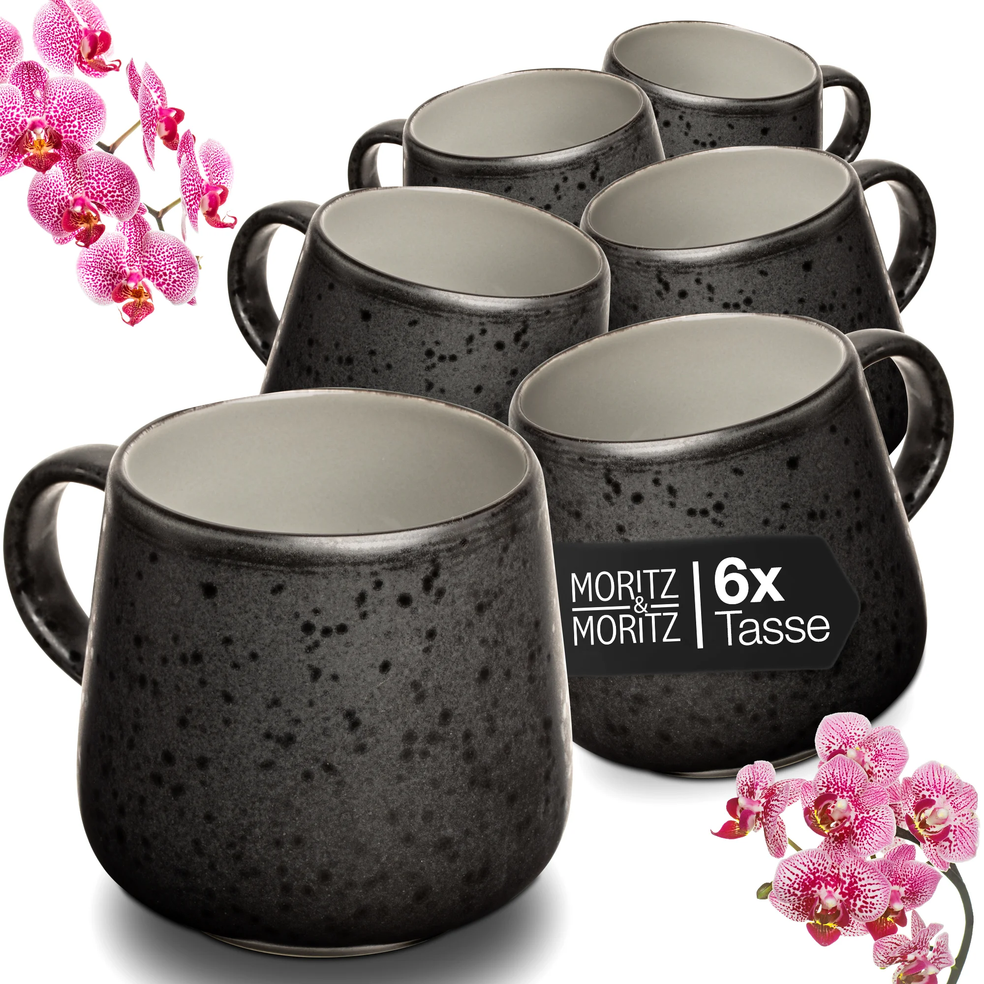 SOLID UNI Kaffee Tassen Set 6-teilig Grau, ein Set aus neun schwarzen Schalen in drei verschiedenen Größen, aus Kunststoff