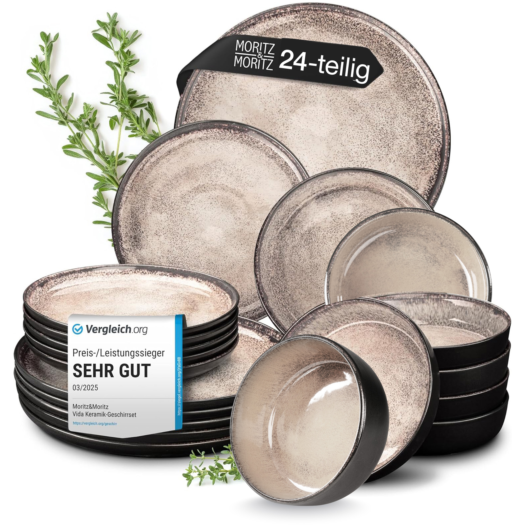 VIDA 24tlg Geschirrset mit Müslibowls Beige