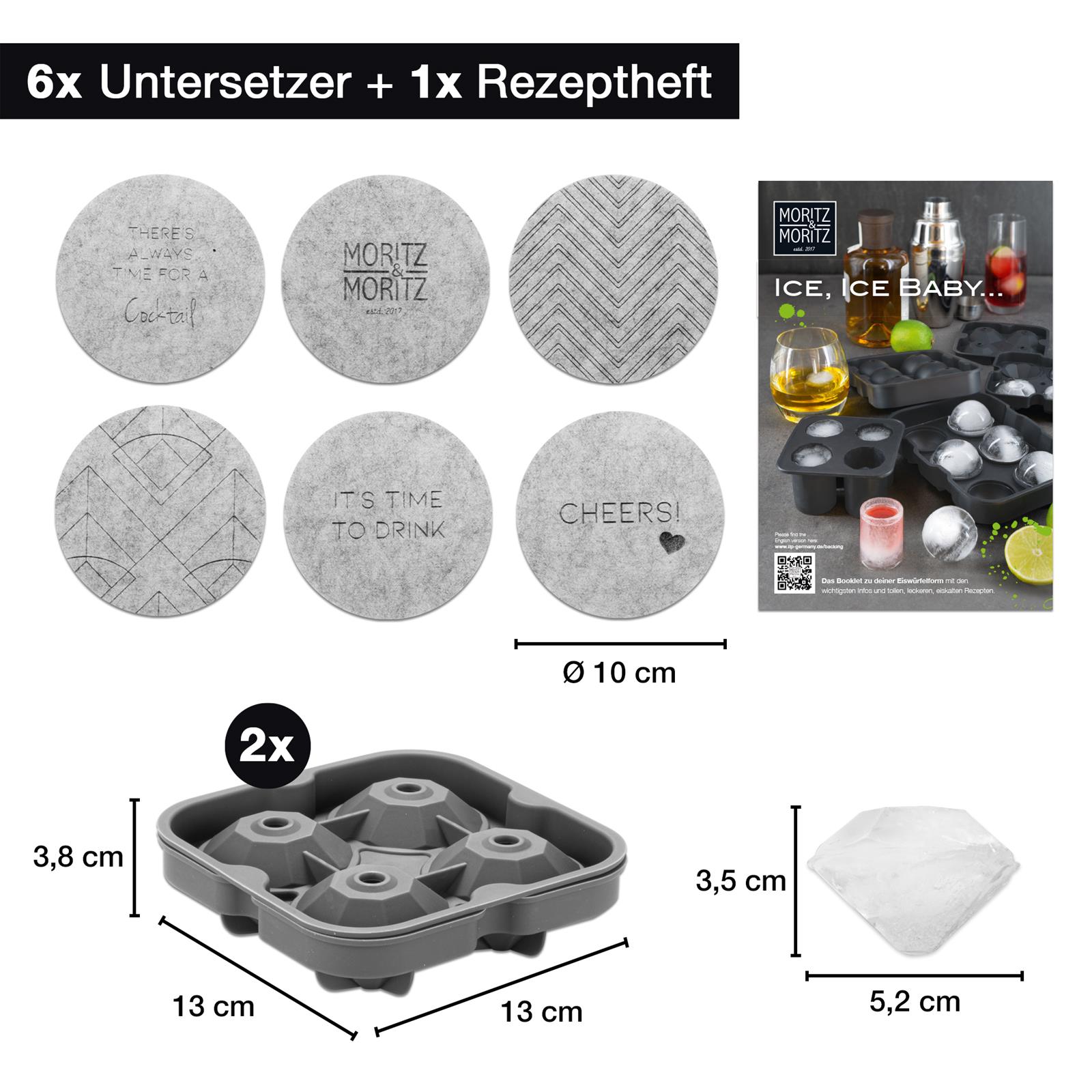 Eiswürfelform Diamanten 2er Set von Moritz & Moritz - Hochwertige Silikonform für elegante Eiswürfel Eiswürfelform in Diamantform aus Silikon, 2er Set von Moritz & Moritz, in hochwertiger Präsentation vor weißem Hintergrund. Ideal für stilvolle Getränkepräsentationen und besondere Anlässe.