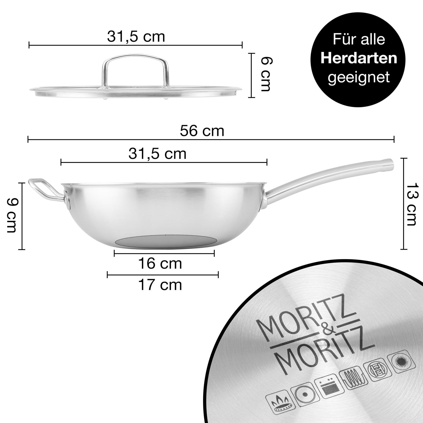 Wokpfanne mit Glasdeckel 30cm – Hochwertige Antihaftbeschichtung für gesundes Kochen Wokpfanne mit Deckel von Moritz & Moritz, 30cm, aus hochwertigem Material, ideal zum Braten und Kochen asiatischer Gerichte, robust und langlebig, mit ergonomischem Griff und passgenauem Deckel für energiesparendes Garen.