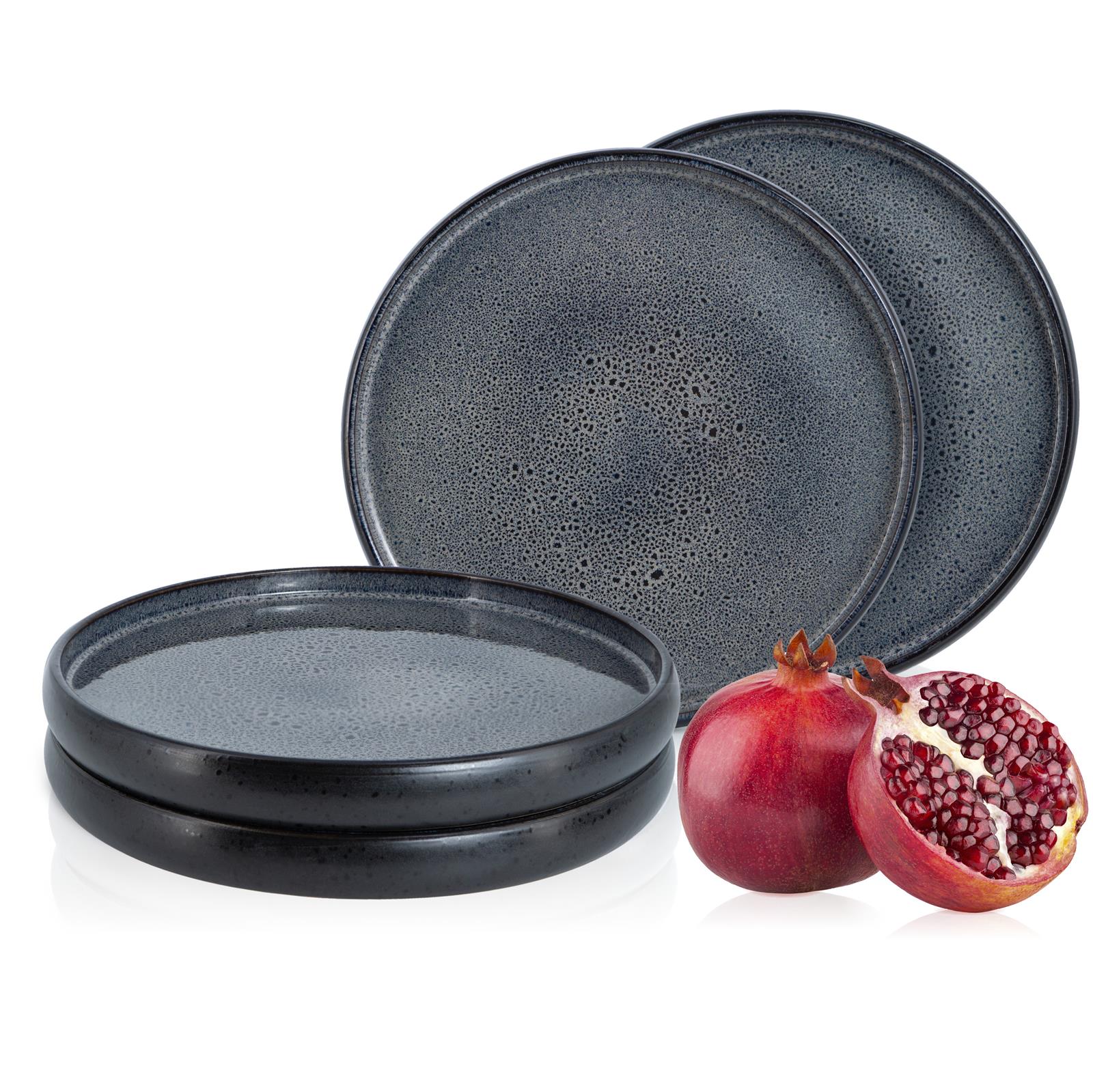 SOLID 4x Dessert Teller grau Geschirr Set Reaktiv, grauer Gourmet-Dessertteller, dekoriert