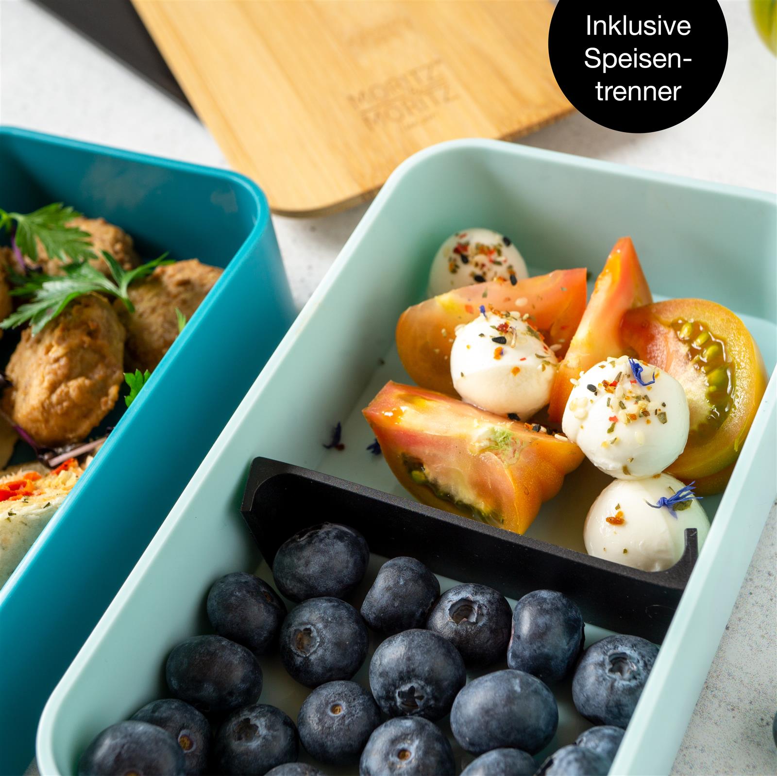 Bentobox auslaufsicher in Blau mit mehreren Fächern zur Aufbewahrung von Lebensmitteln