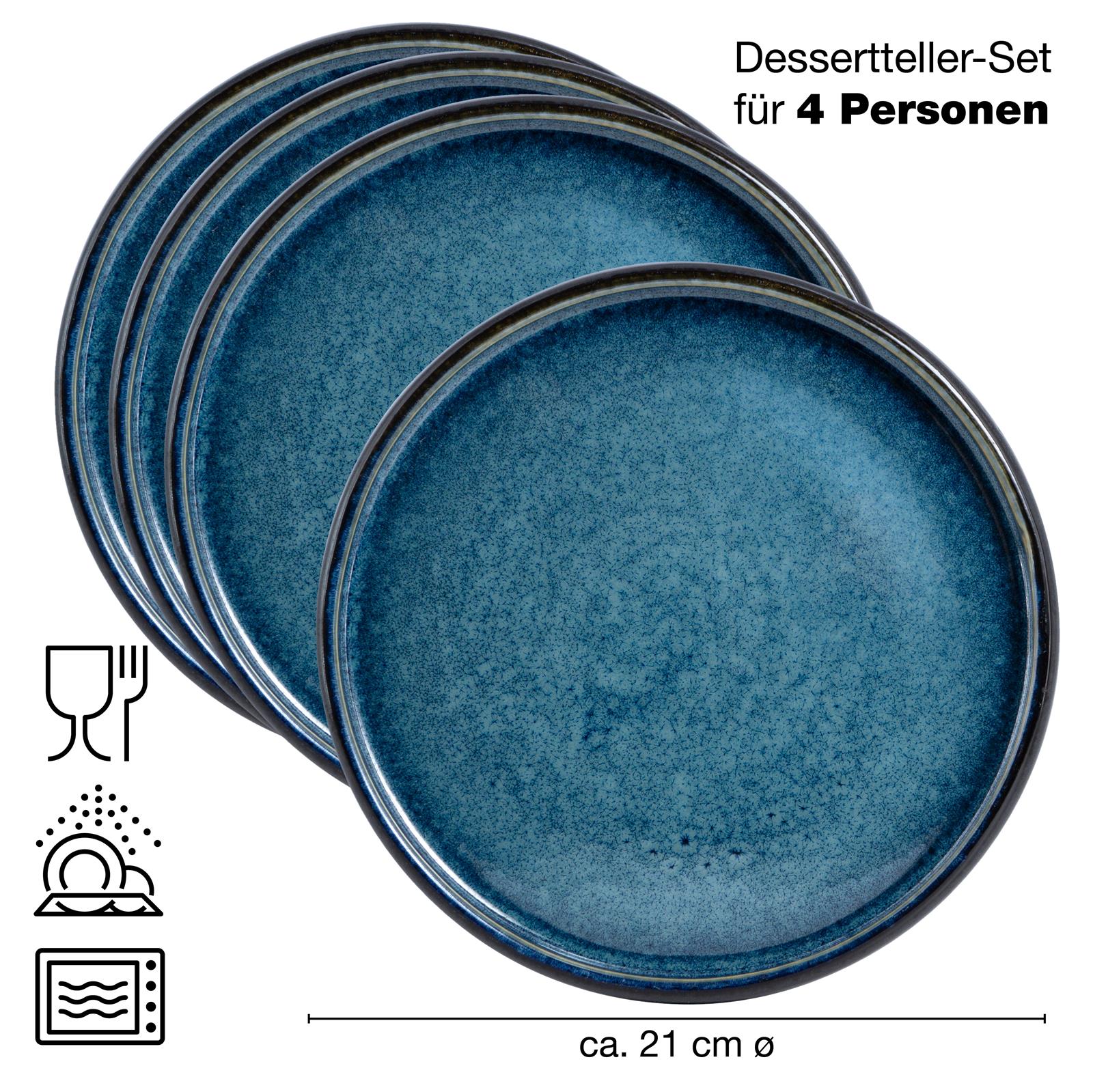 Vier-teiliges Gourmet-Dessert-Teller-Set in Reaktiv-Blau, 4-teilig