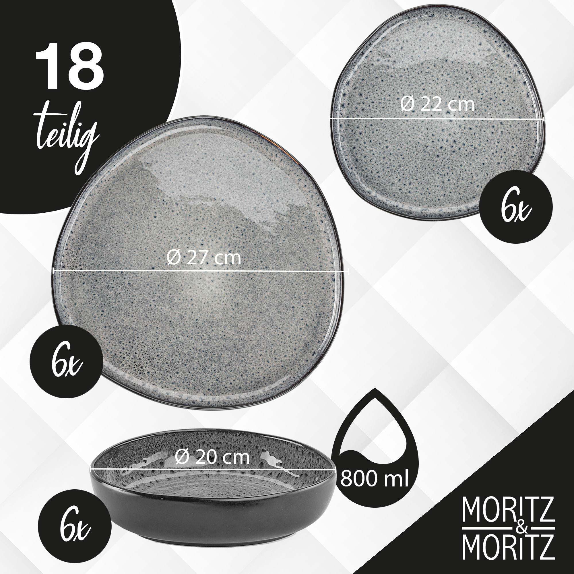 ORGANIC Geschirrset Grau 18tlg.