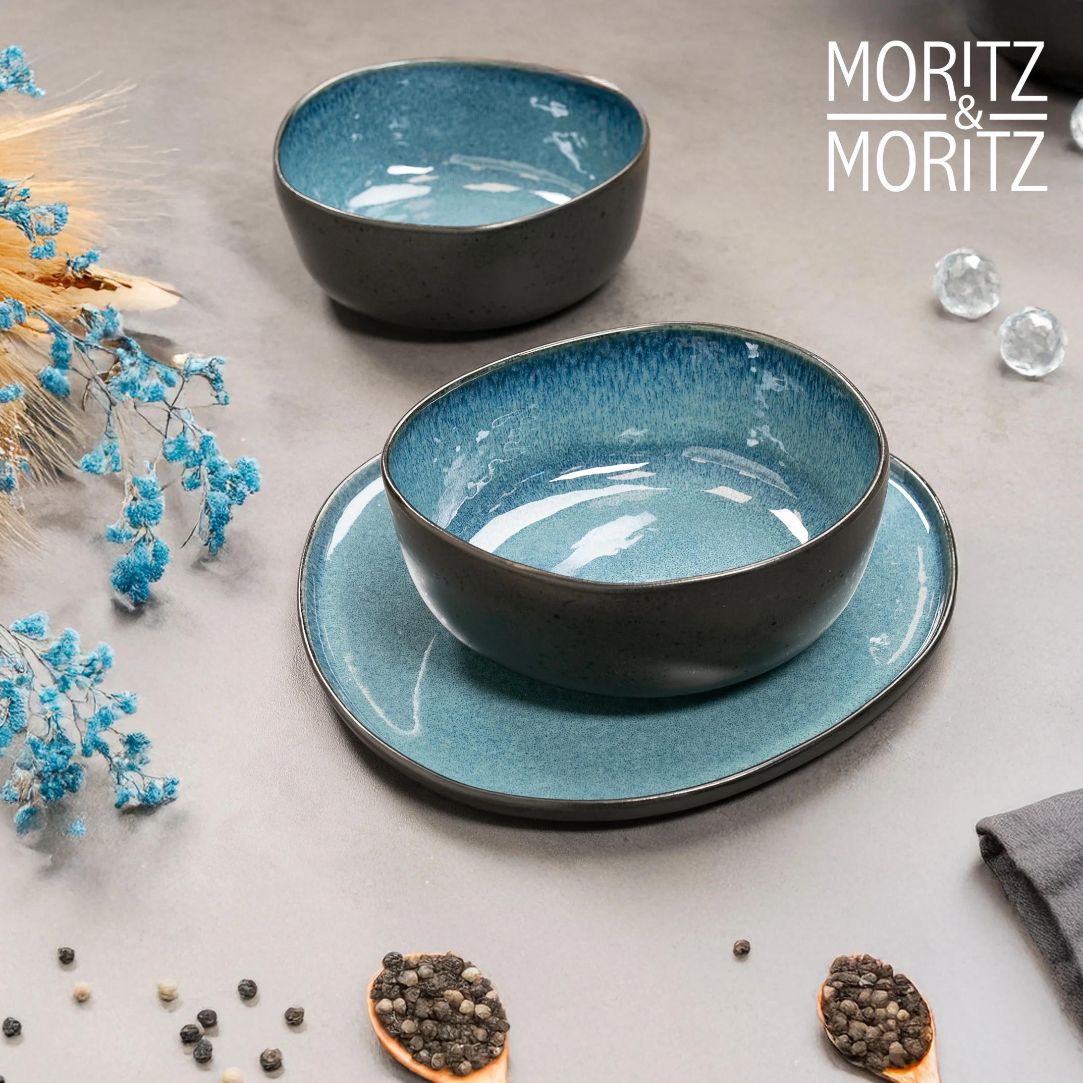 ORGANIC Servierschale 2-teilig Blau, im Geschirrkorb der Spülmaschine
