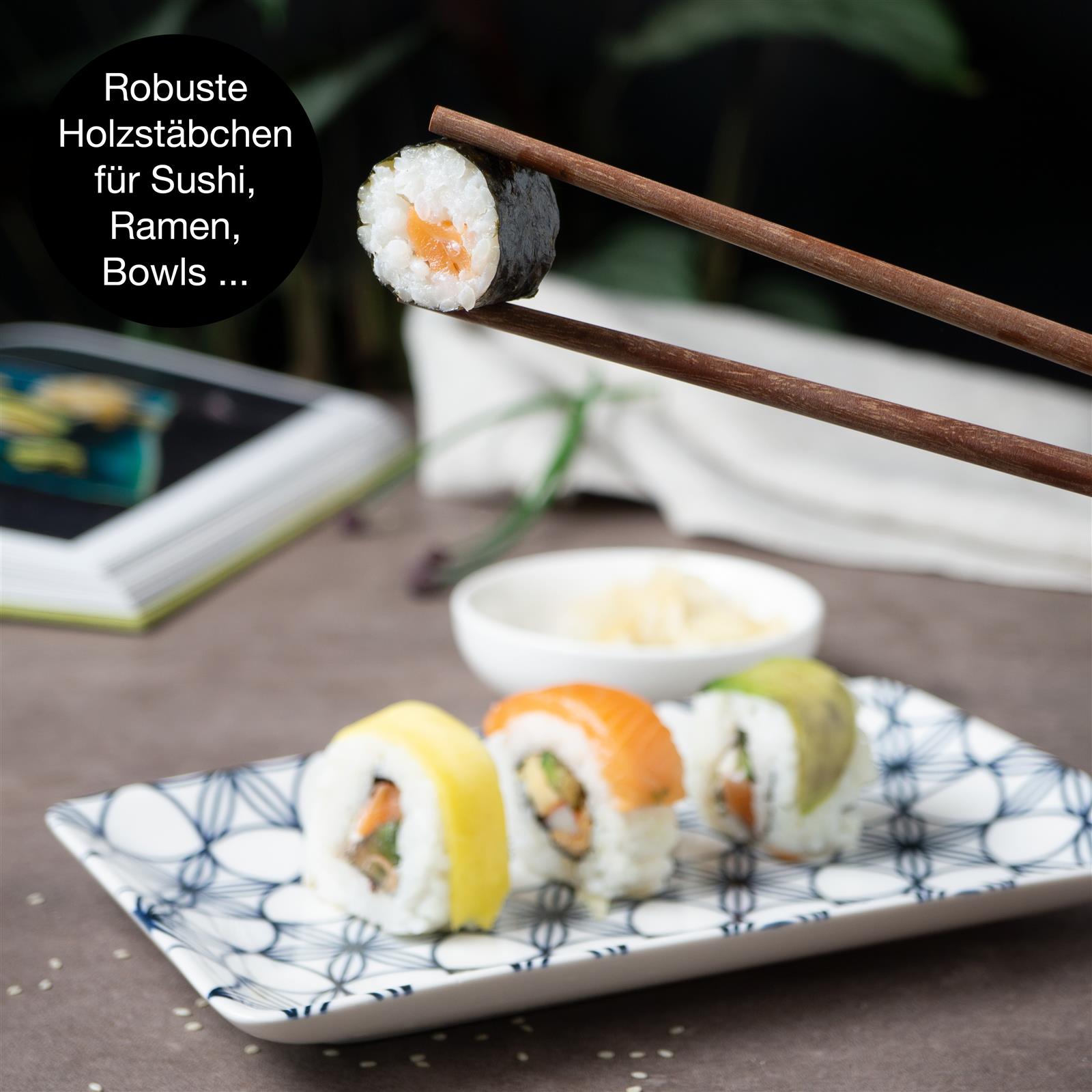 Sushi-Geschirr in Blau, 6-teiliges Gourmet-Sushi-Set mit traditionellem blauen Blumendesign