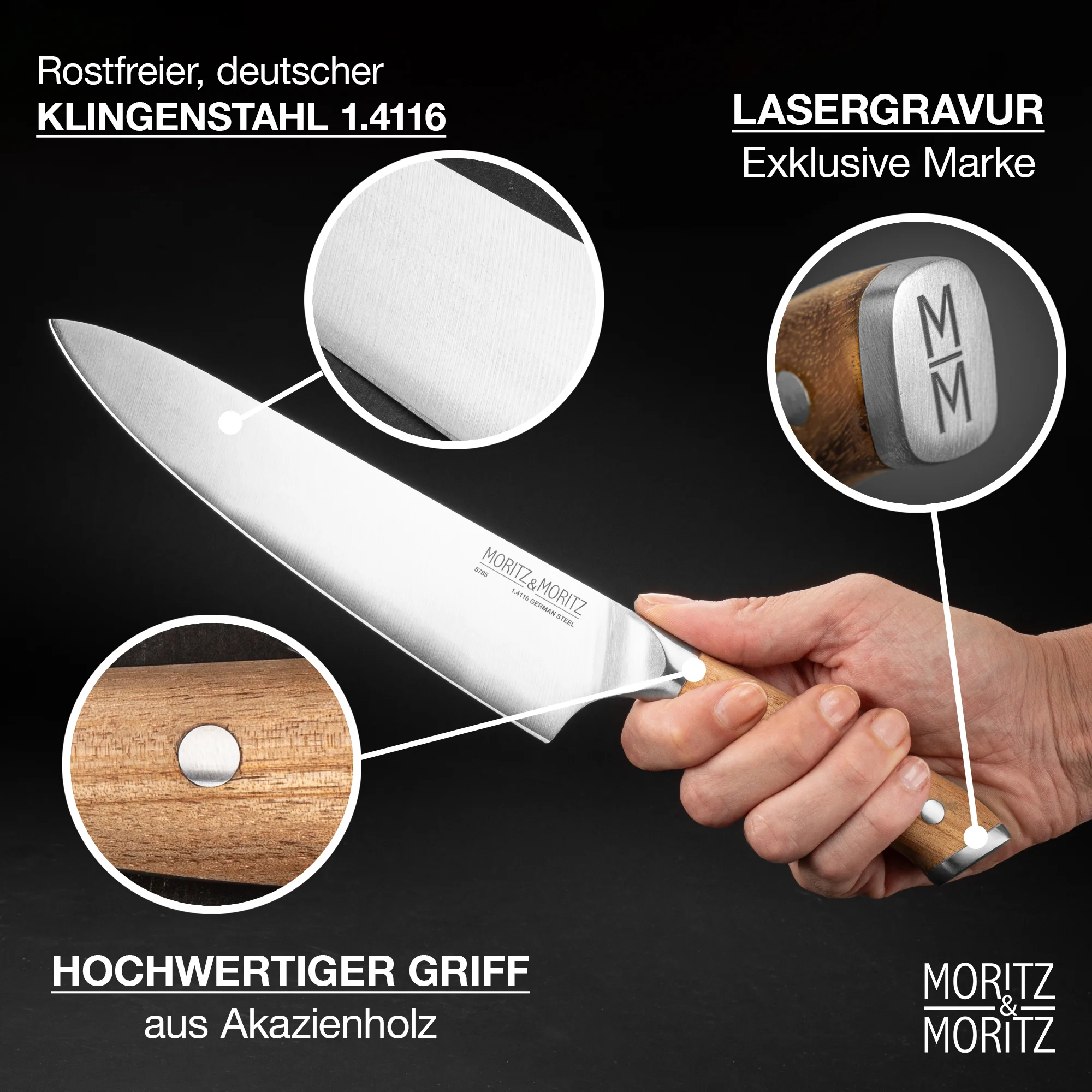 Profi-Kochmesser 20 cm mit ergonomischem Griff und präziser Klinge Ein Kochmesser mit 20cm Klingenlänge - Profiqualität für präzises Schneiden in der Küche, ideal für Hobbyköche und Profis.