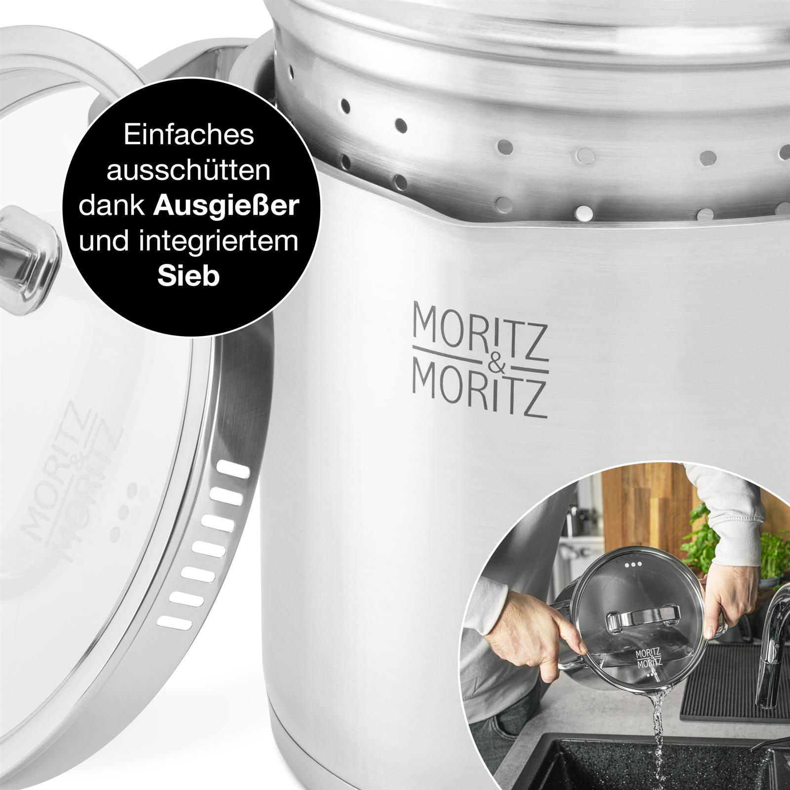 Multifunktionstopf mit Deckel 20 cm von Moritz und Moritz, Abbildung zeigt den Topf in der Küche, geeignet für vielfältige Kochanwendungen.