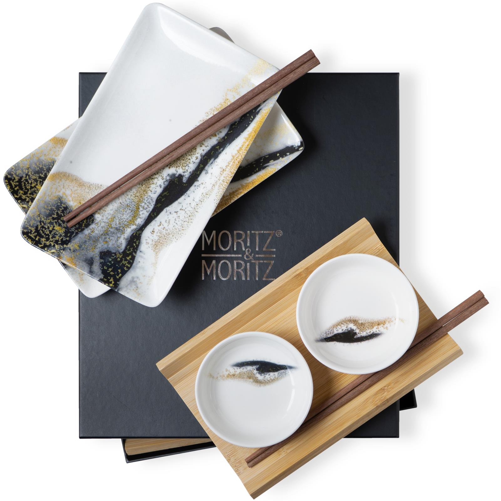 Sushi Set 8tlg Marmor schwarz / gold