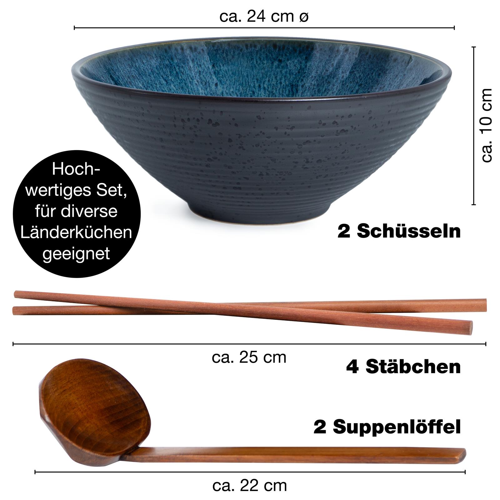 Schale in Mehrfarbig, Zwei Salat-Bowls aus nachhaltigem Material mit handgemaltem Design