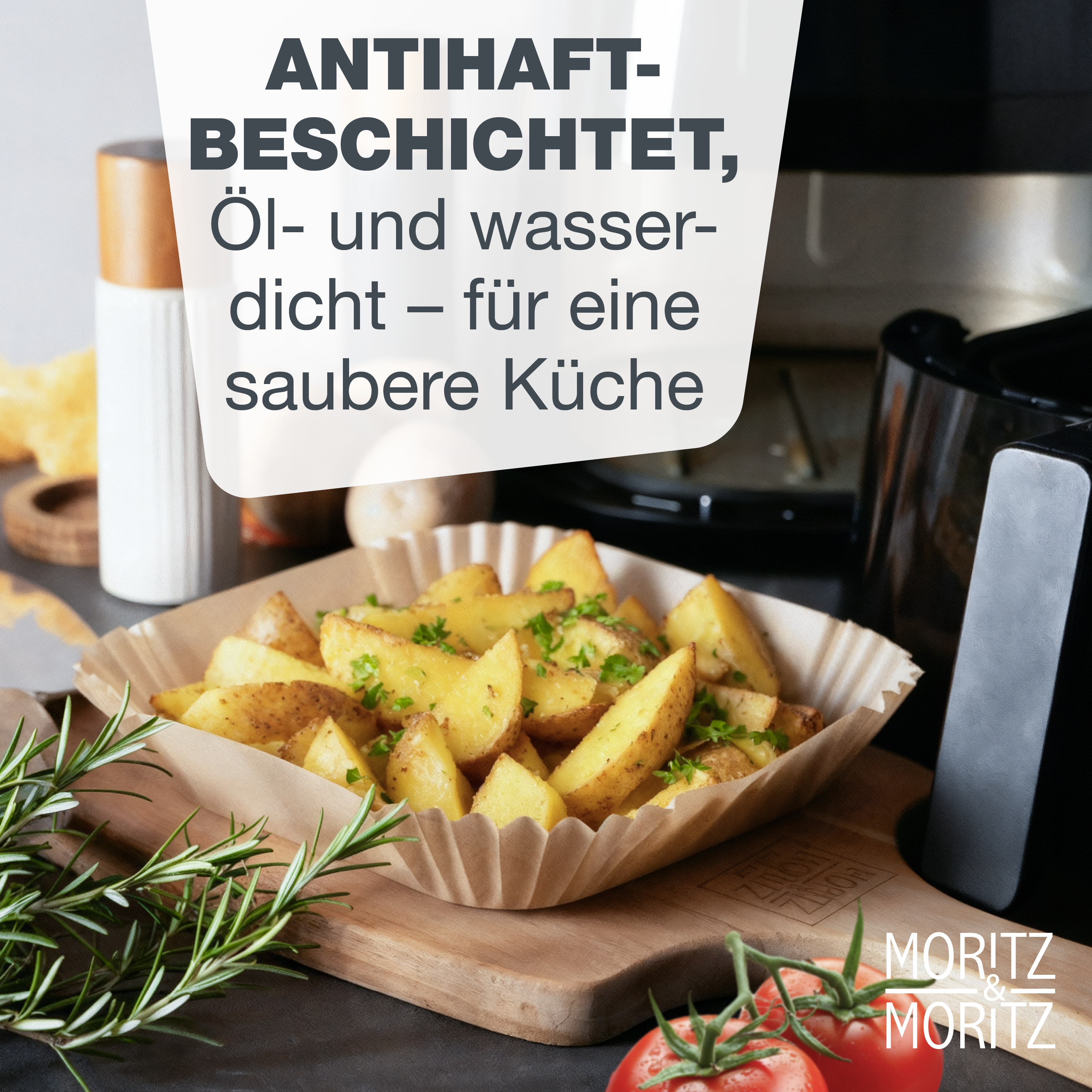 Airfryer Backpapier Eckig 16x16 cm (unten 16 cm, oben 20,5 cm)