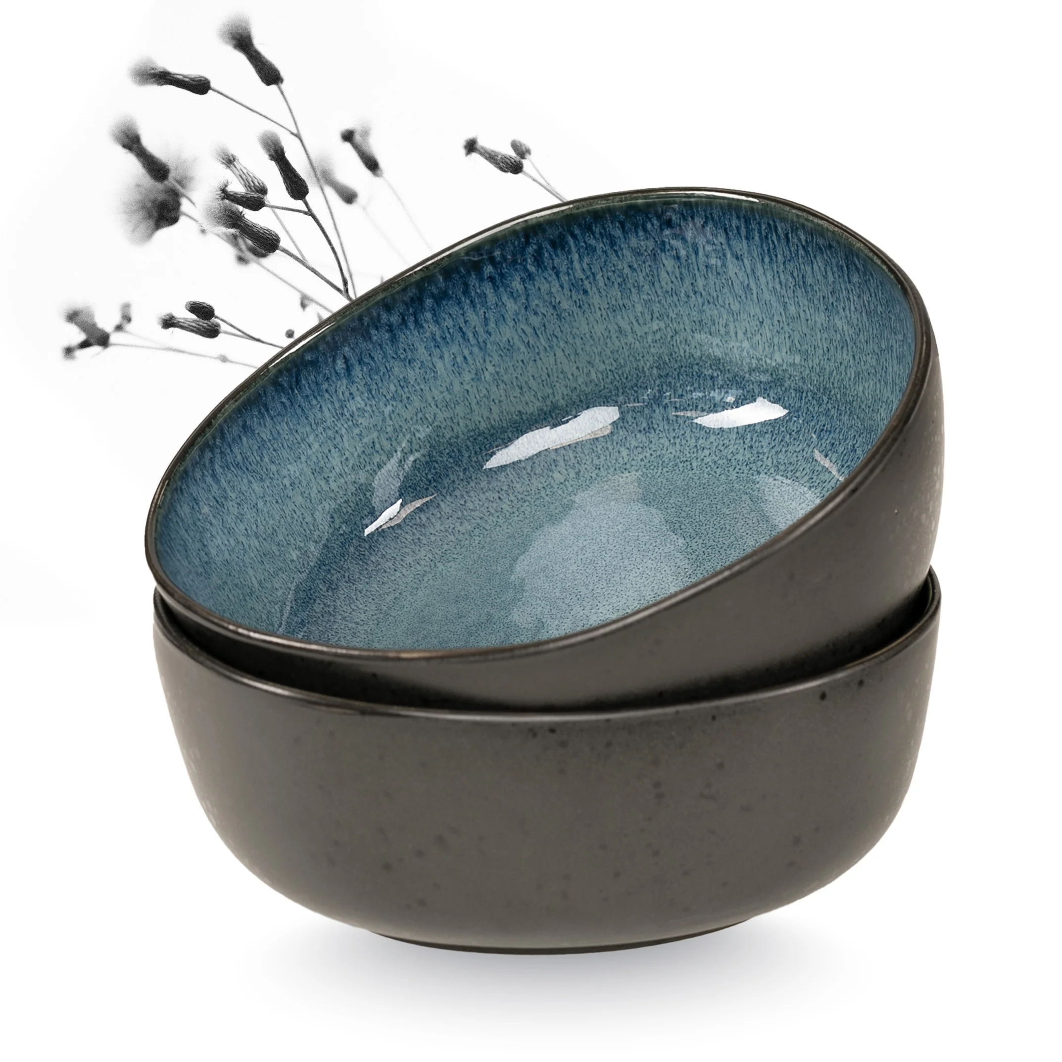ORGANIC Servierschale 2-teilig Blau, in der Hand gehalten